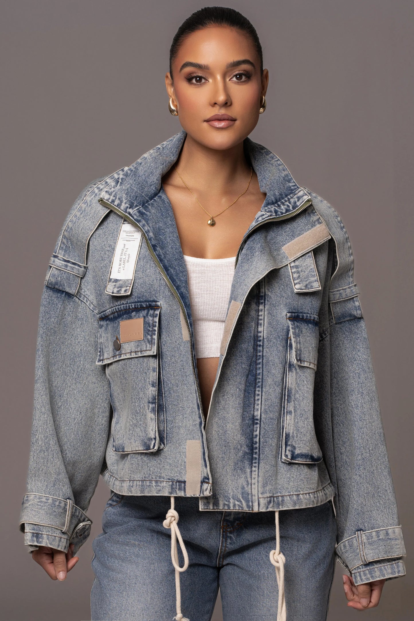 Medium Wash Esther Utility Denim Jacket JLUXLABEL