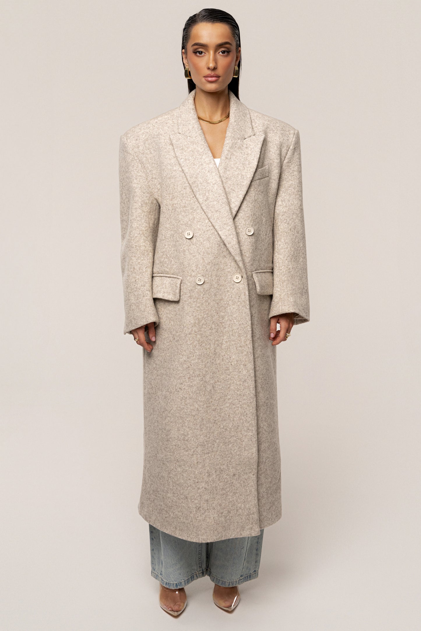 Beige Oversize Double Breasted Coat