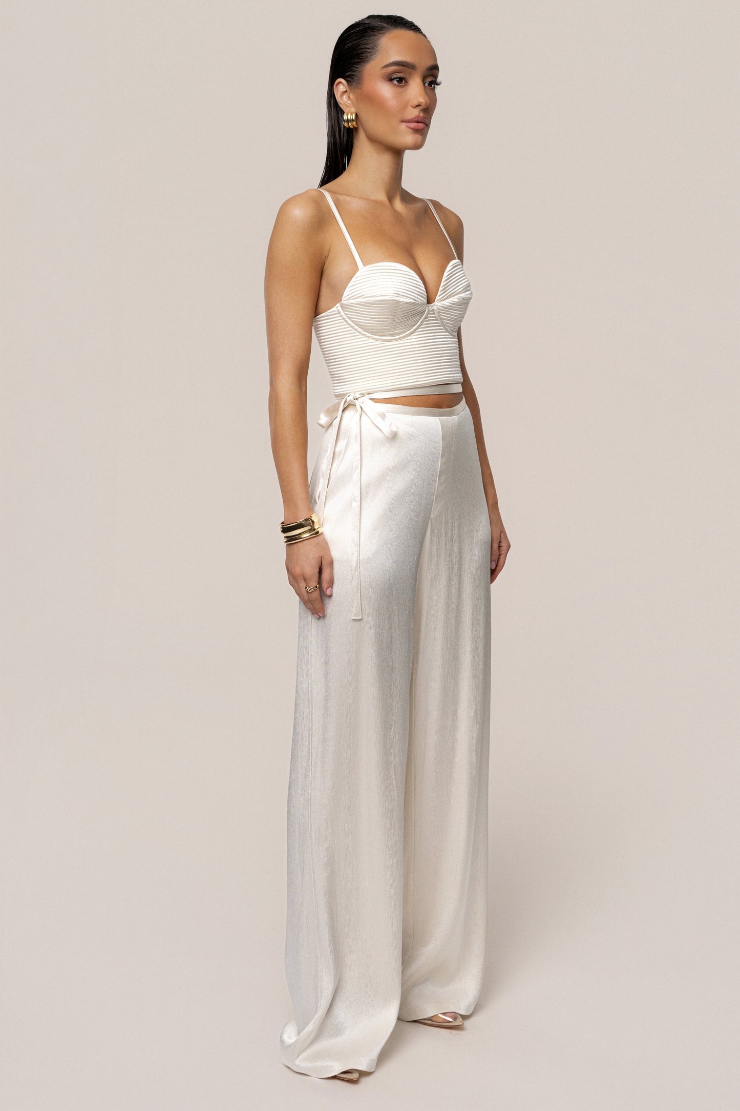 Champagne Deserae Satin Pants