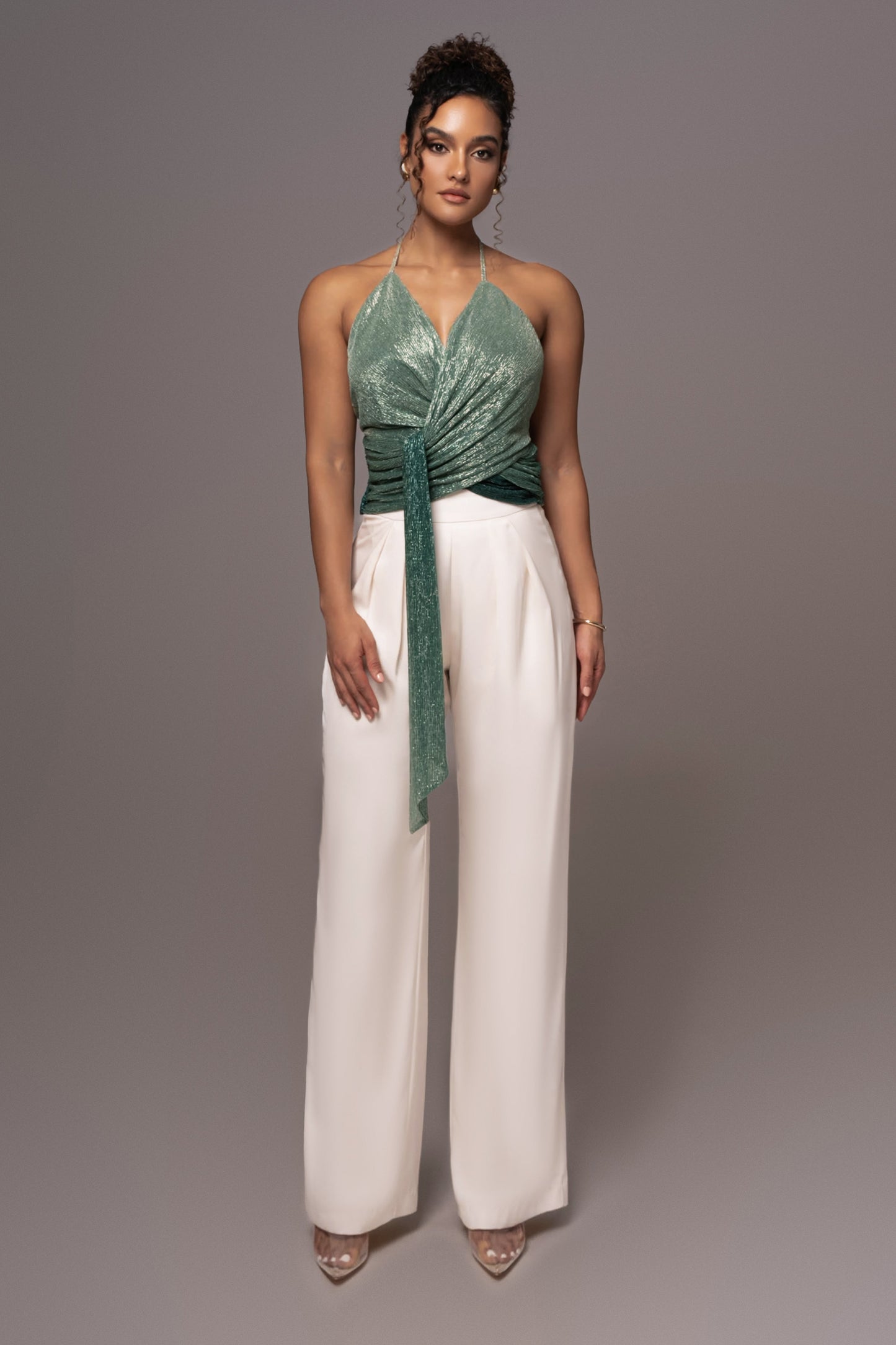 Green Bliss Halter Drape Top