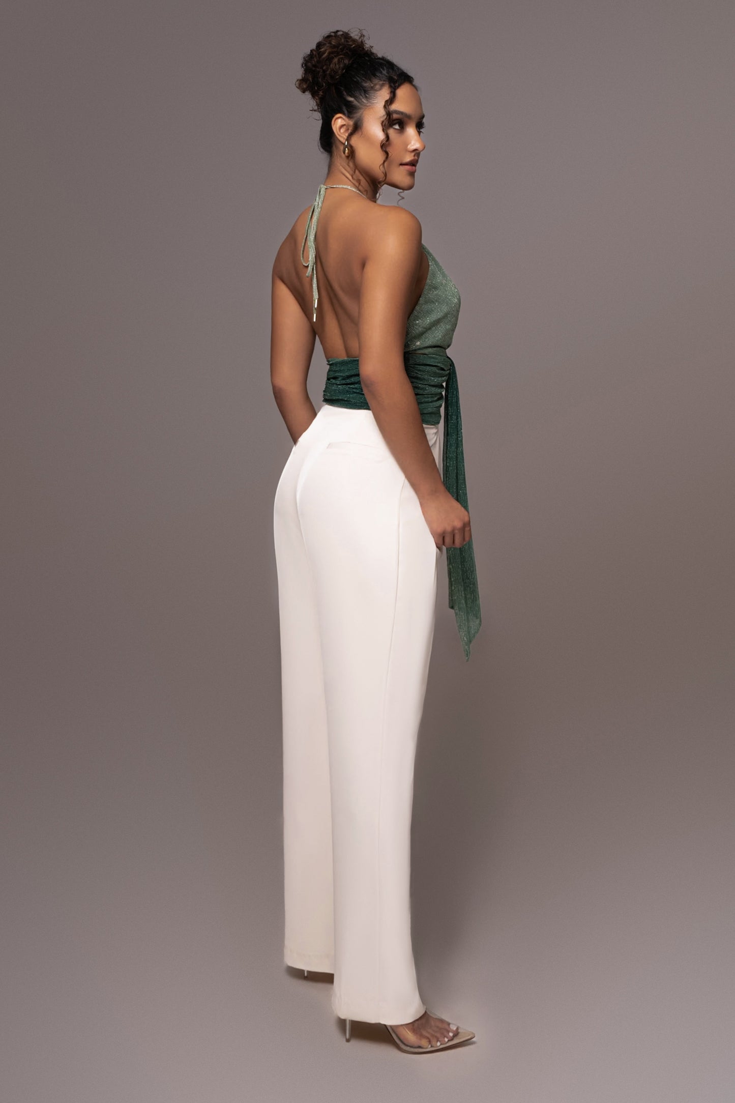 Green Bliss Halter Drape Top