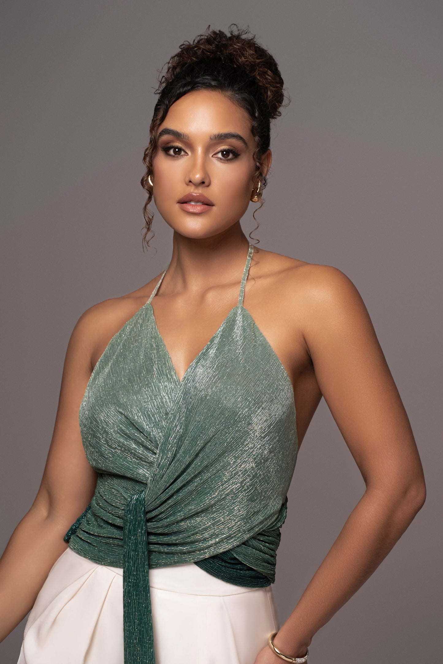 Green Bliss Halter Drape Top