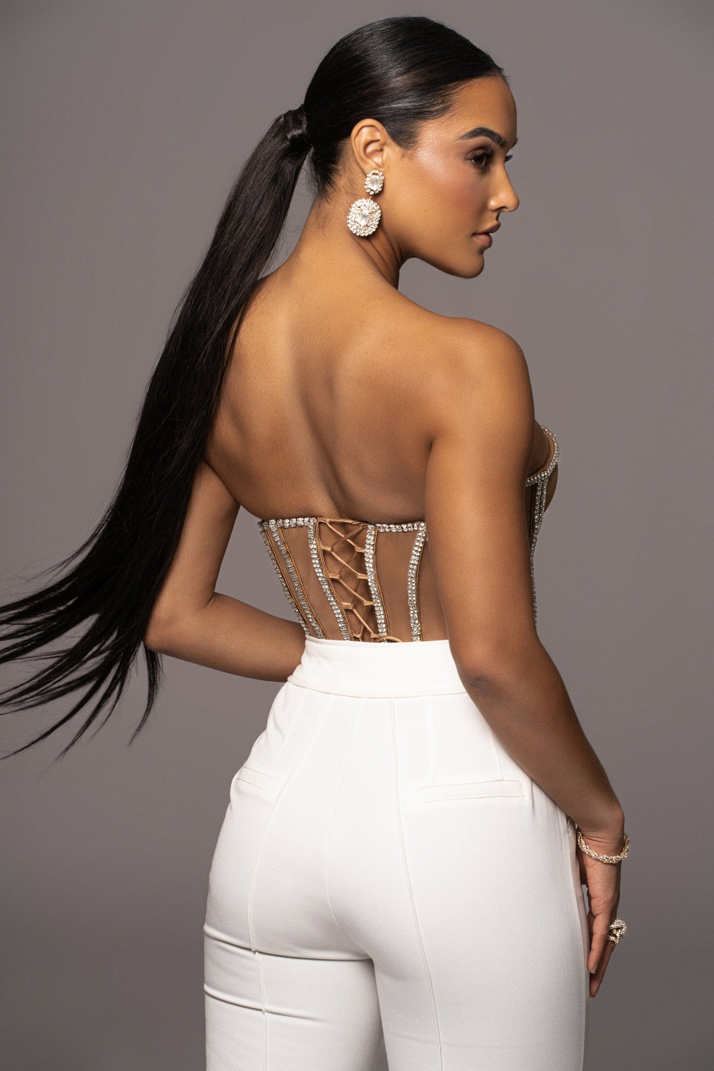 Tan Limited Edition Rhinestone Crystal Corset