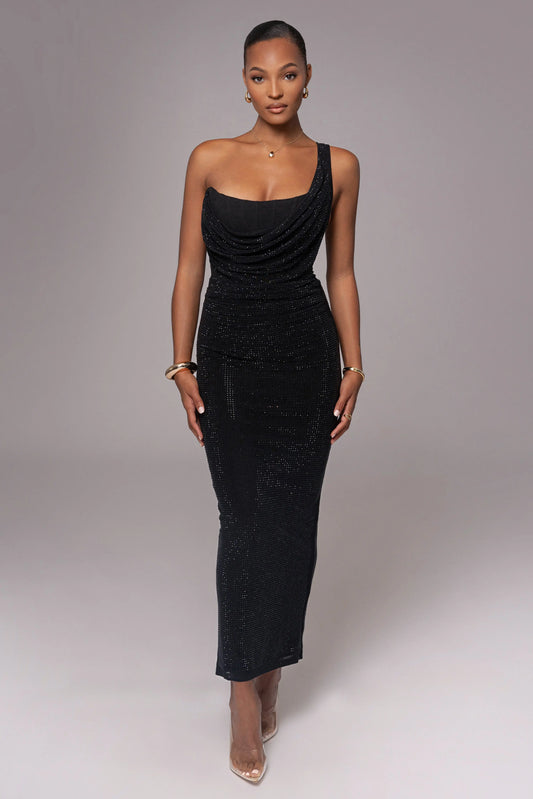 Black Hot Fix Krishna Maxi Dress JLUXLABEL