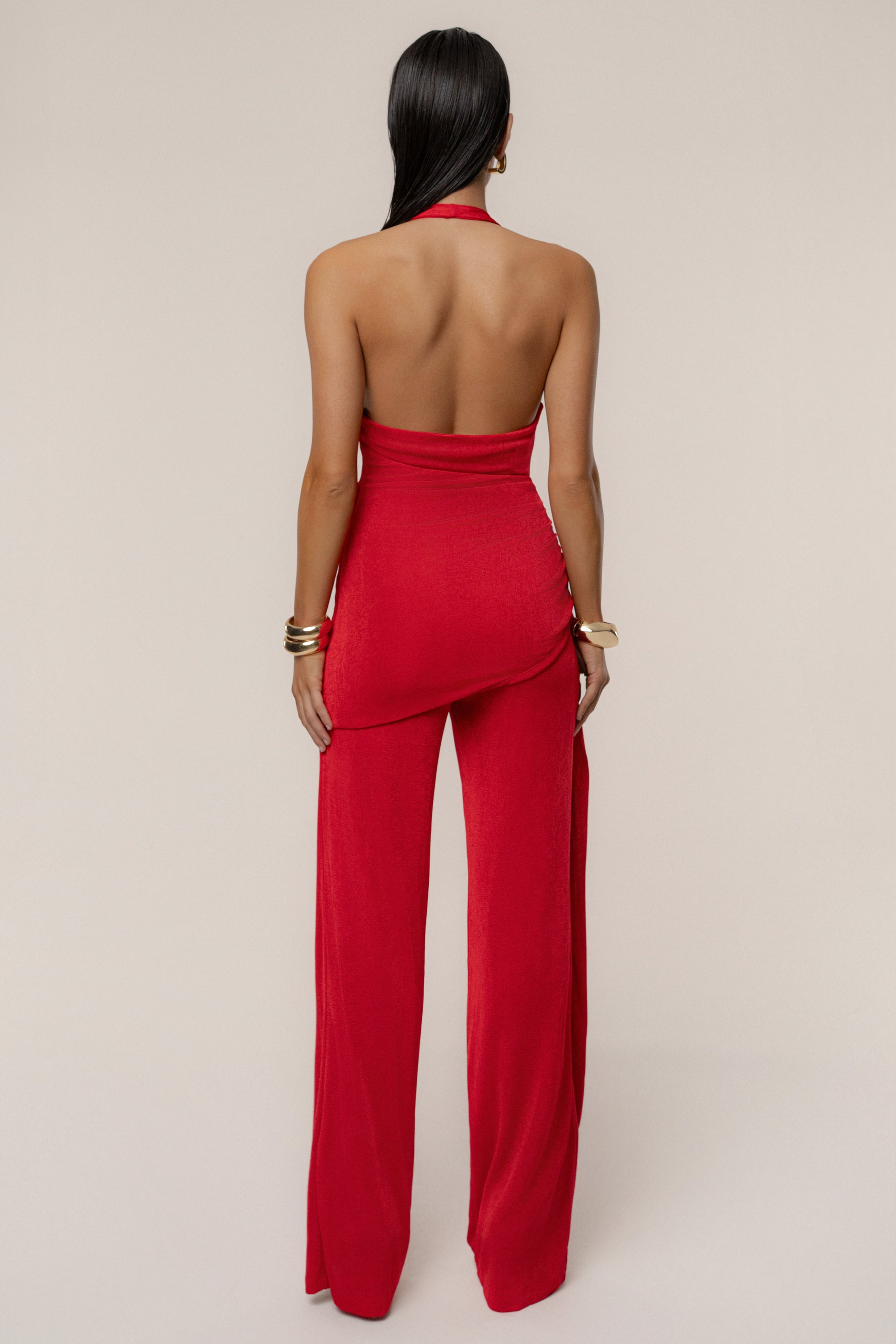 Red Rustic Charm Halter Jumpsuit JLUXLABEL