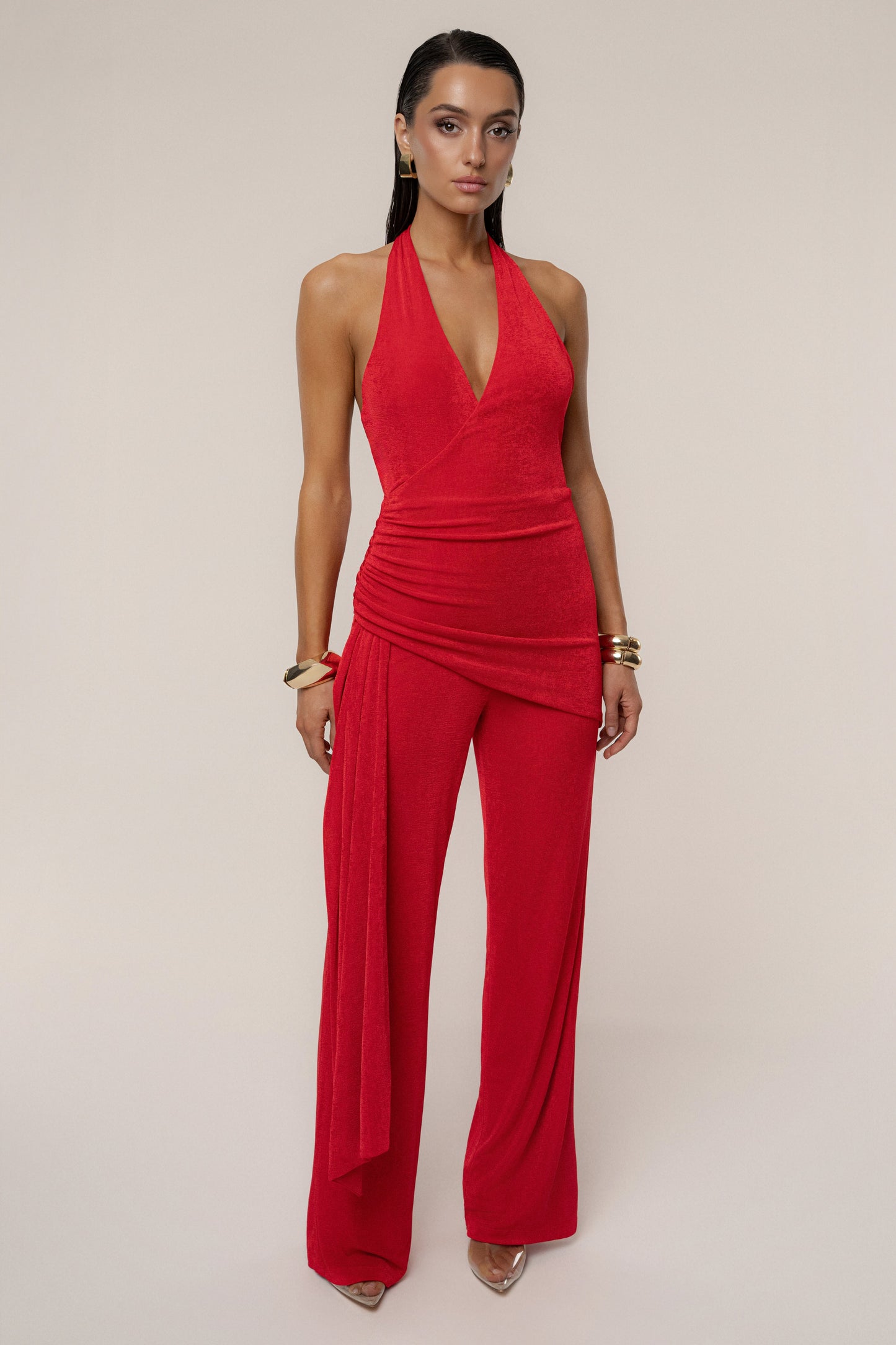 Red Rustic Charm Halter Jumpsuit JLUXLABEL