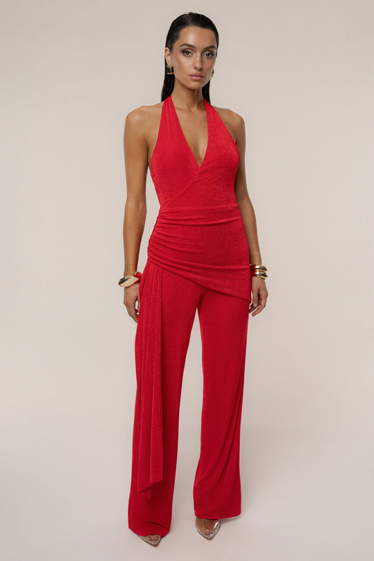 Red Rustic Charm Halter Jumpsuit JLUXLABEL