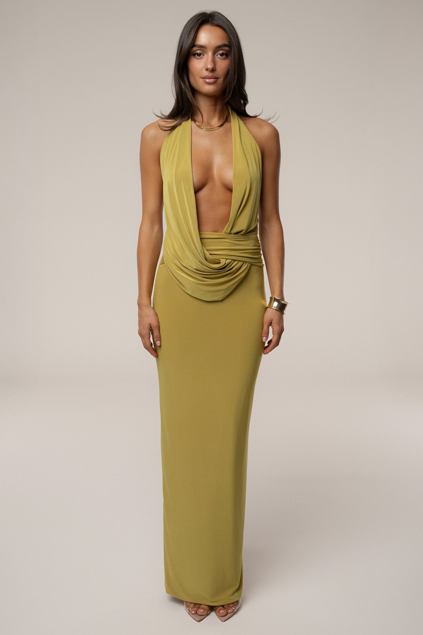Moss Dawn Draped Maxi Dress JLUXLABEL