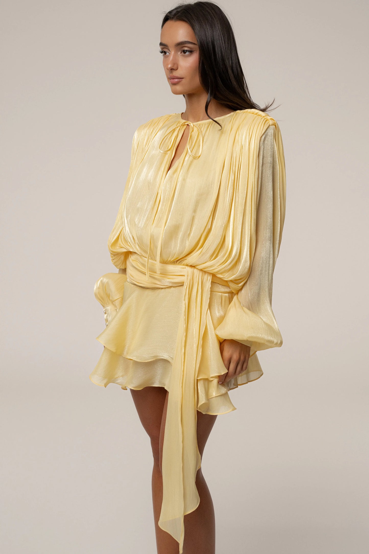 Yellow Pure Glow Draped Mini Dress JLUXLABEL