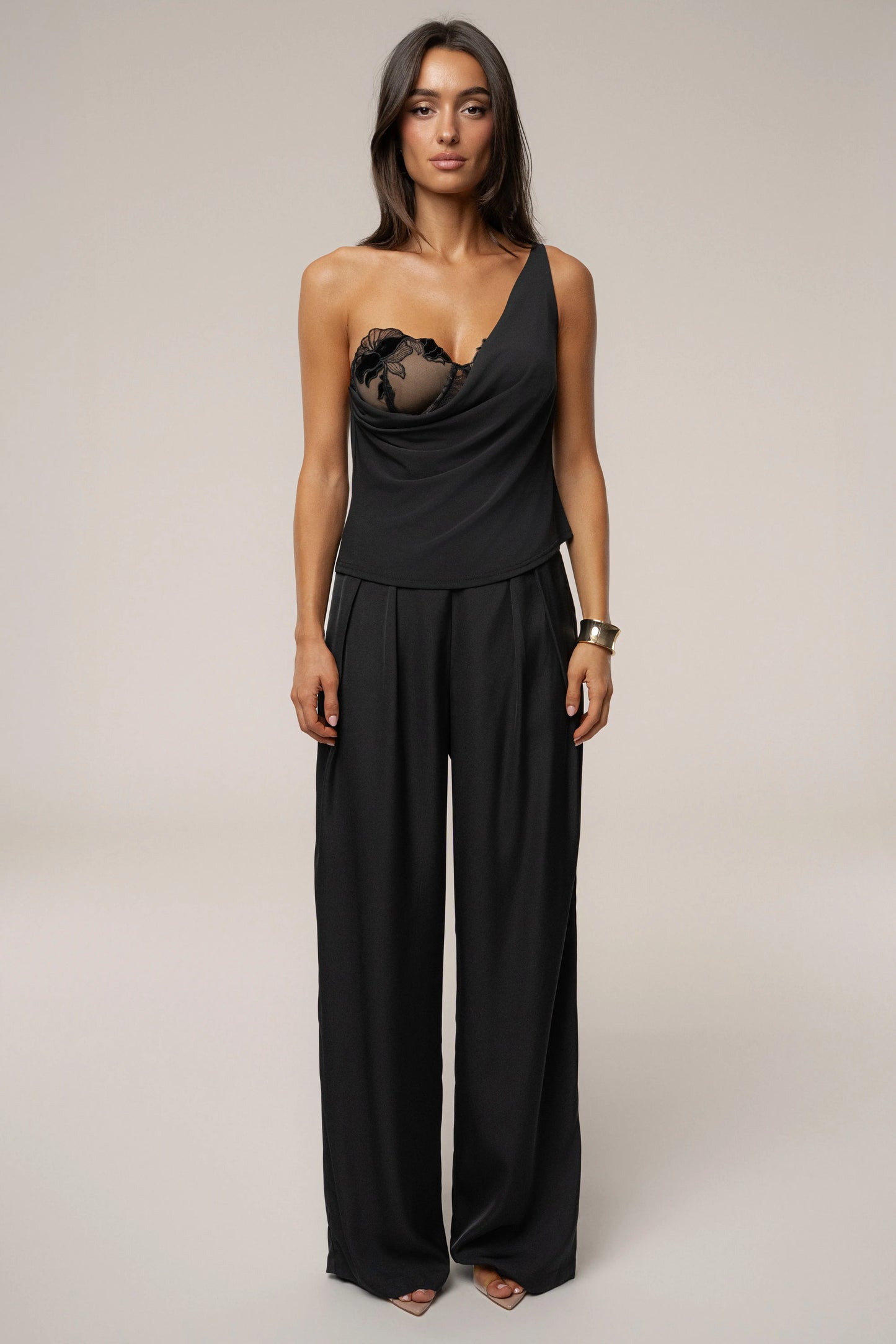 Black Velina Satin Cowl Top JLUXLABEL
