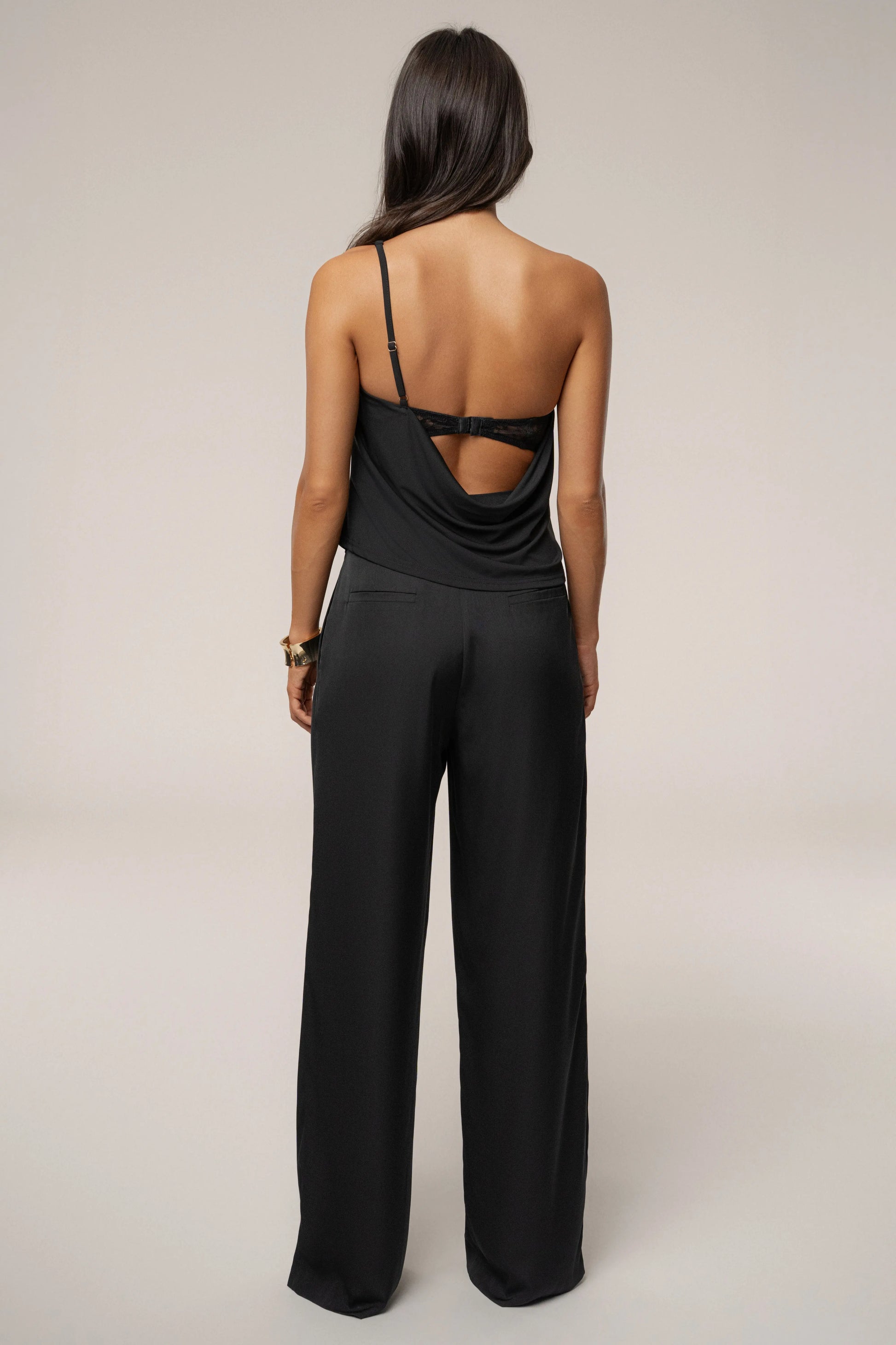 Black Velina Satin Cowl Top JLUXLABEL