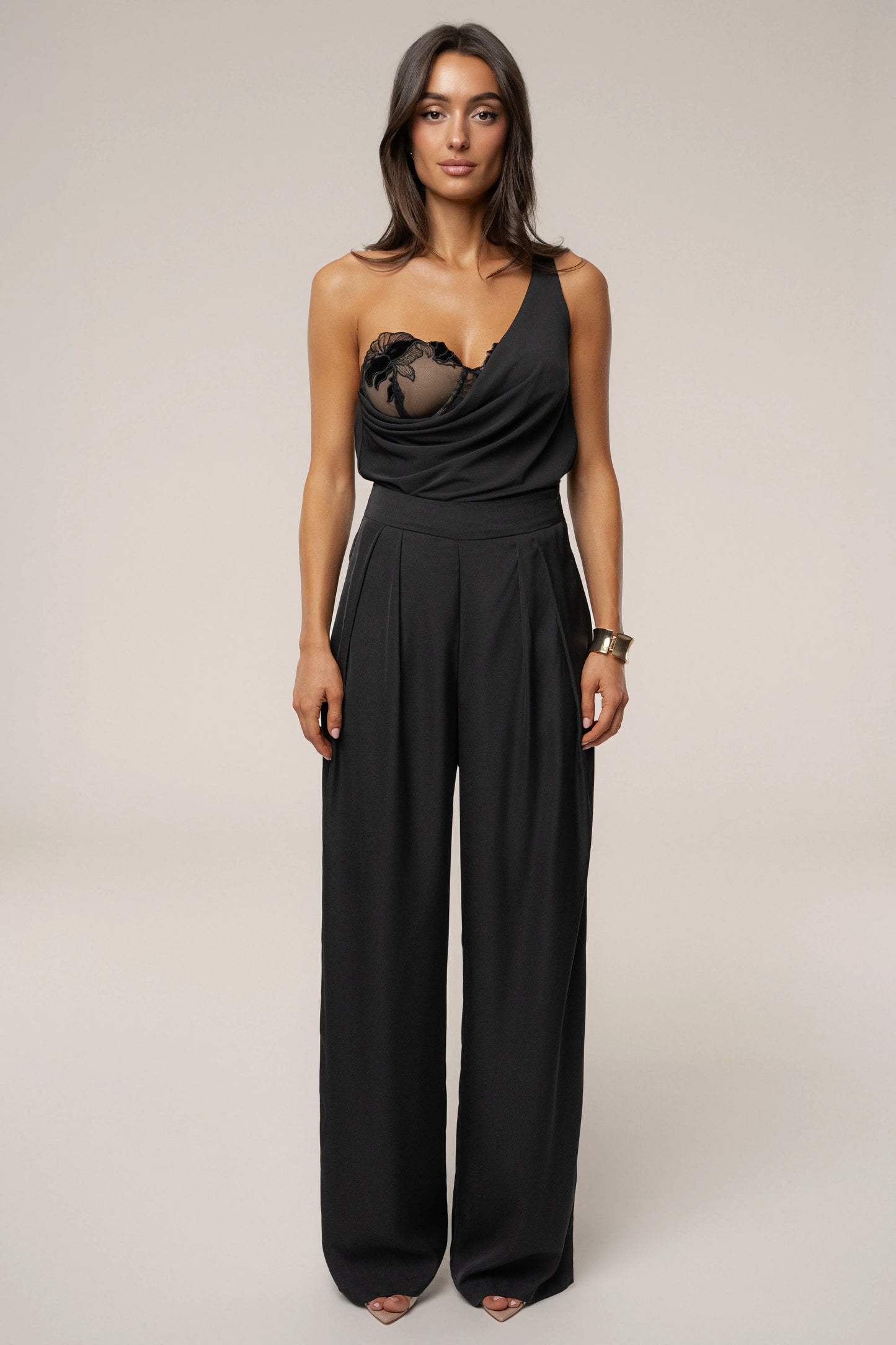 Black Velina Satin Cowl Top JLUXLABEL