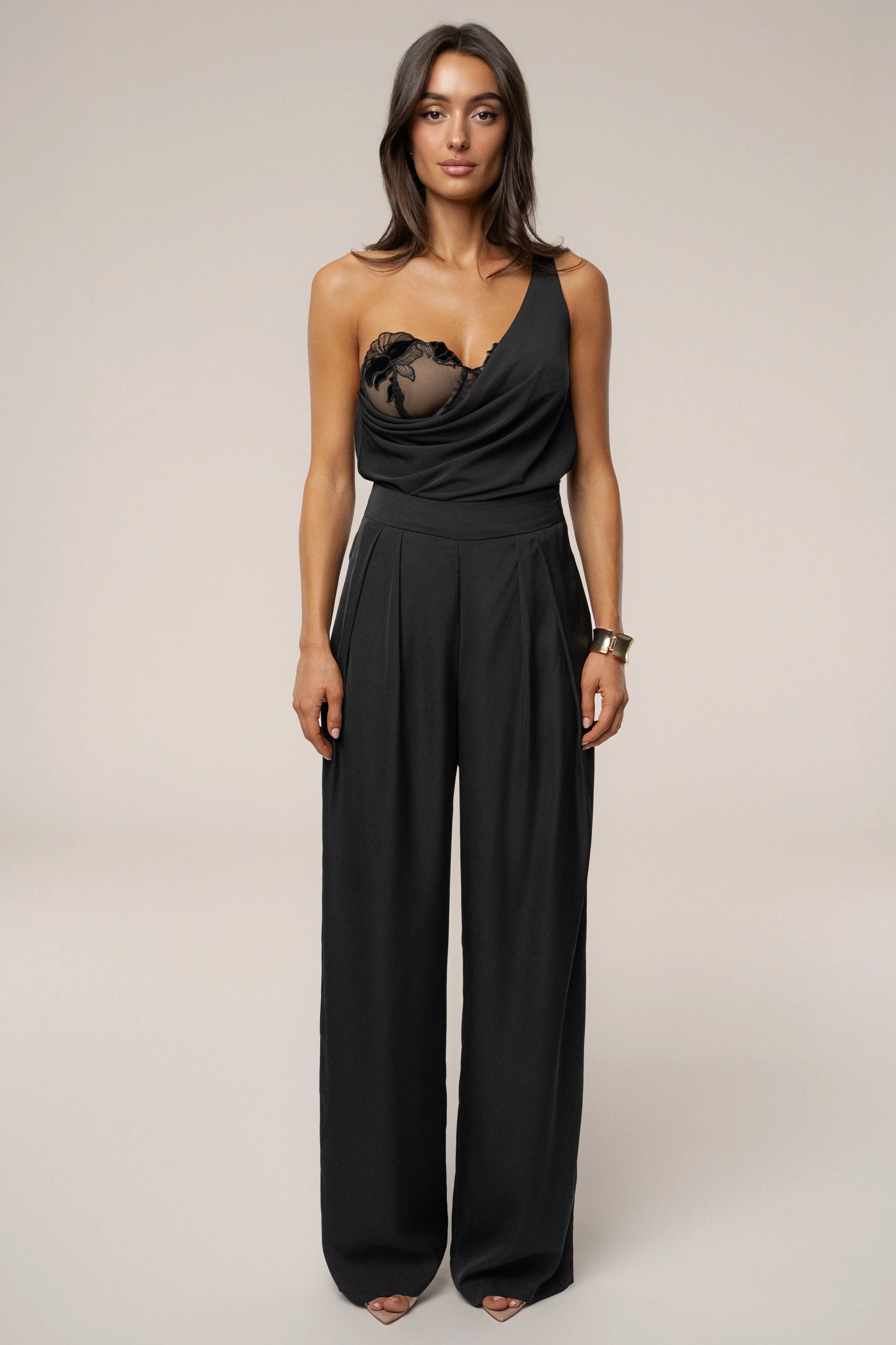 Black Velina Satin Cowl Top JLUXLABEL