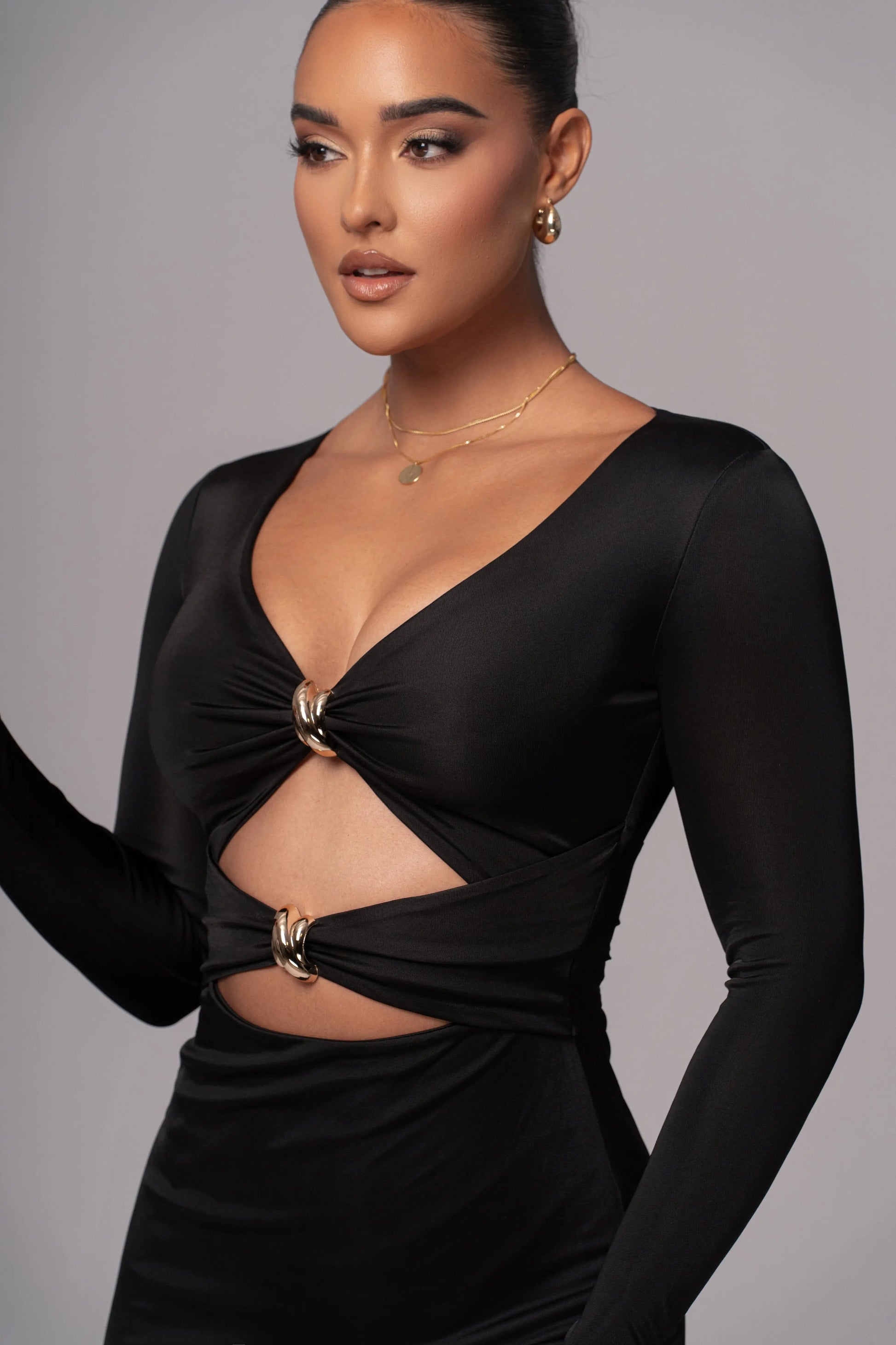 Black Soiree Cutout Maxi Dress JLUXLABEL