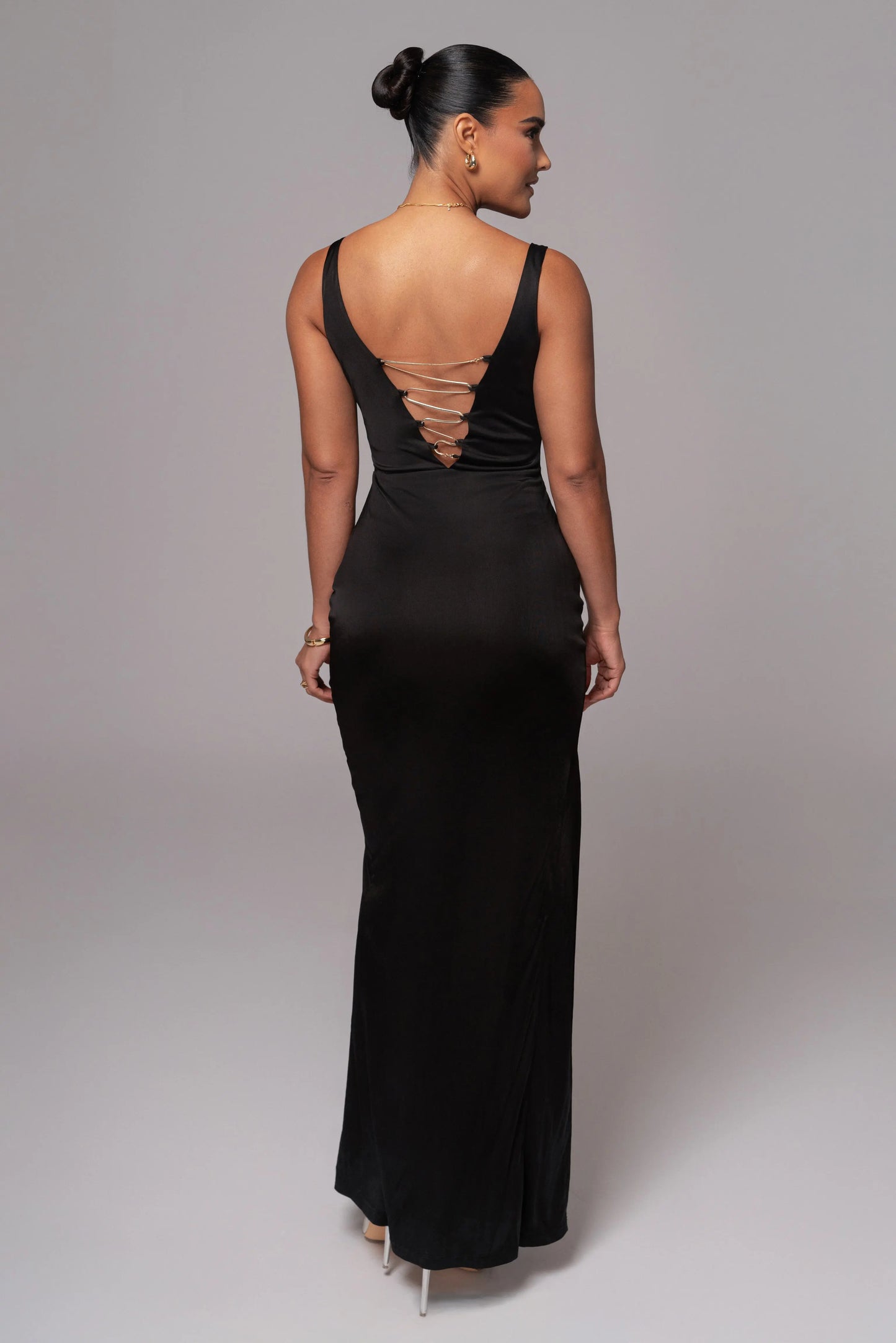 Black Cowl Neck Chain Dress JLUXLABEL