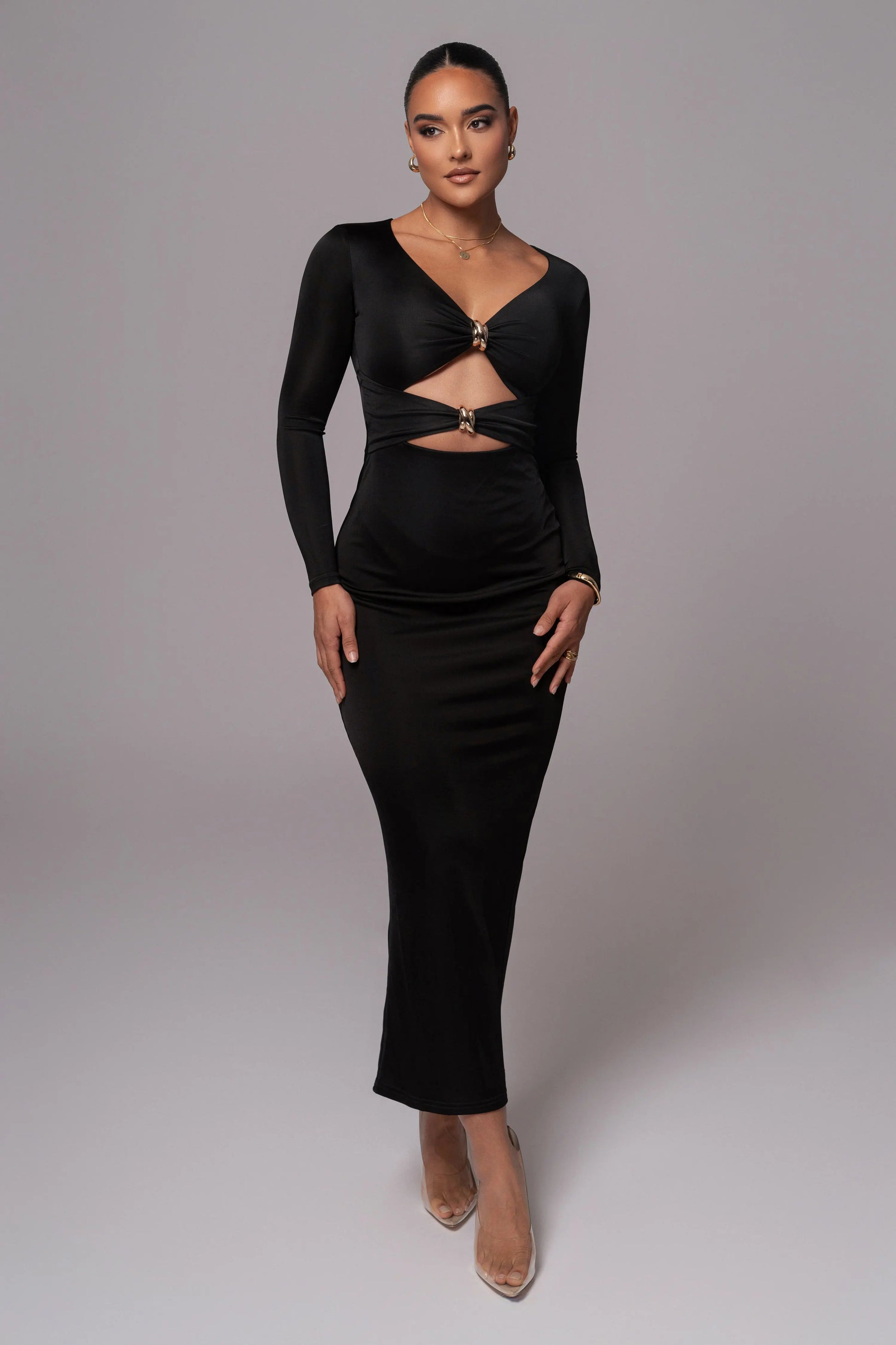 Black Soiree Cutout Maxi Dress JLUXLABEL