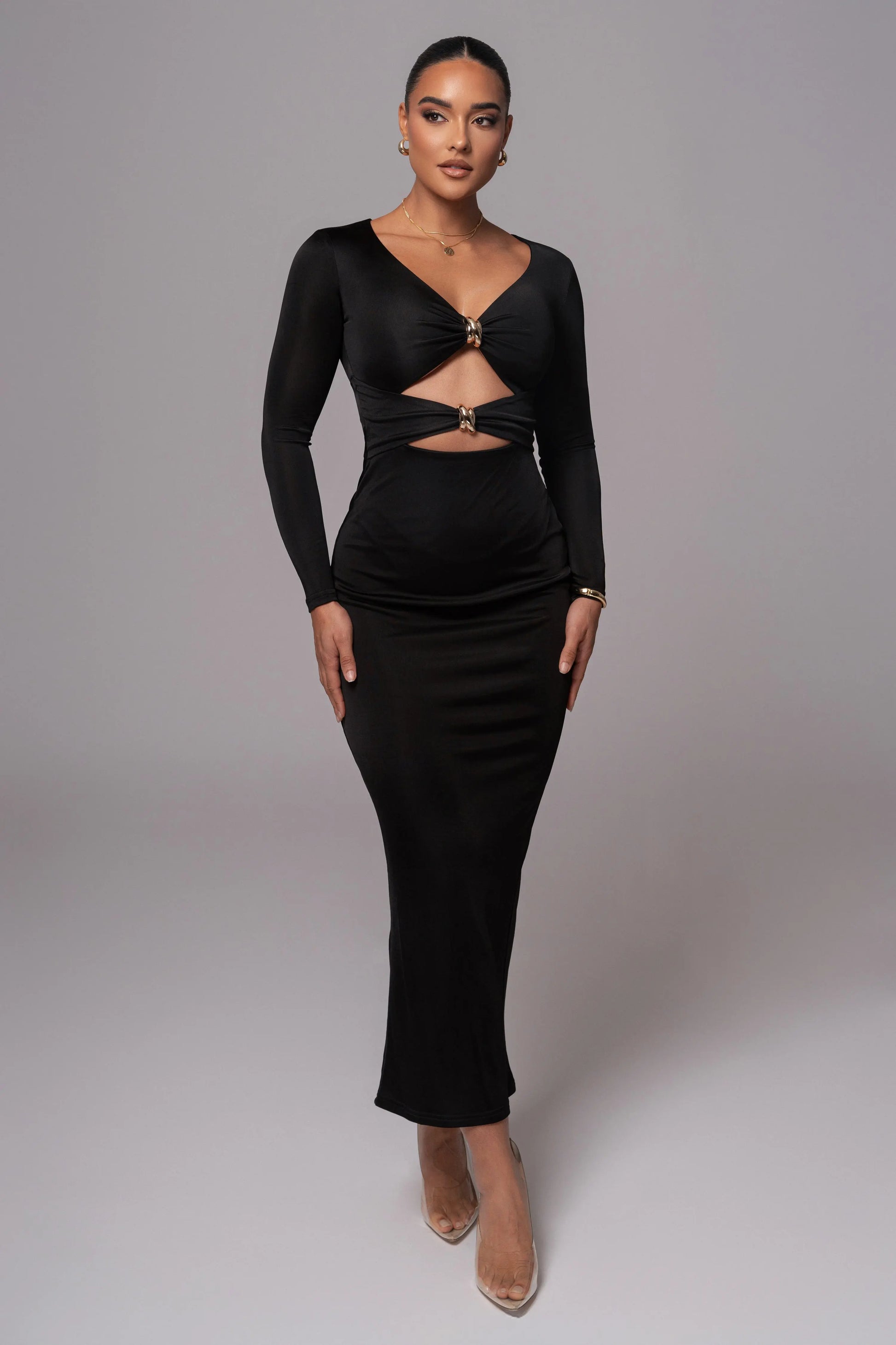 Black Soiree Cutout Maxi Dress JLUXLABEL
