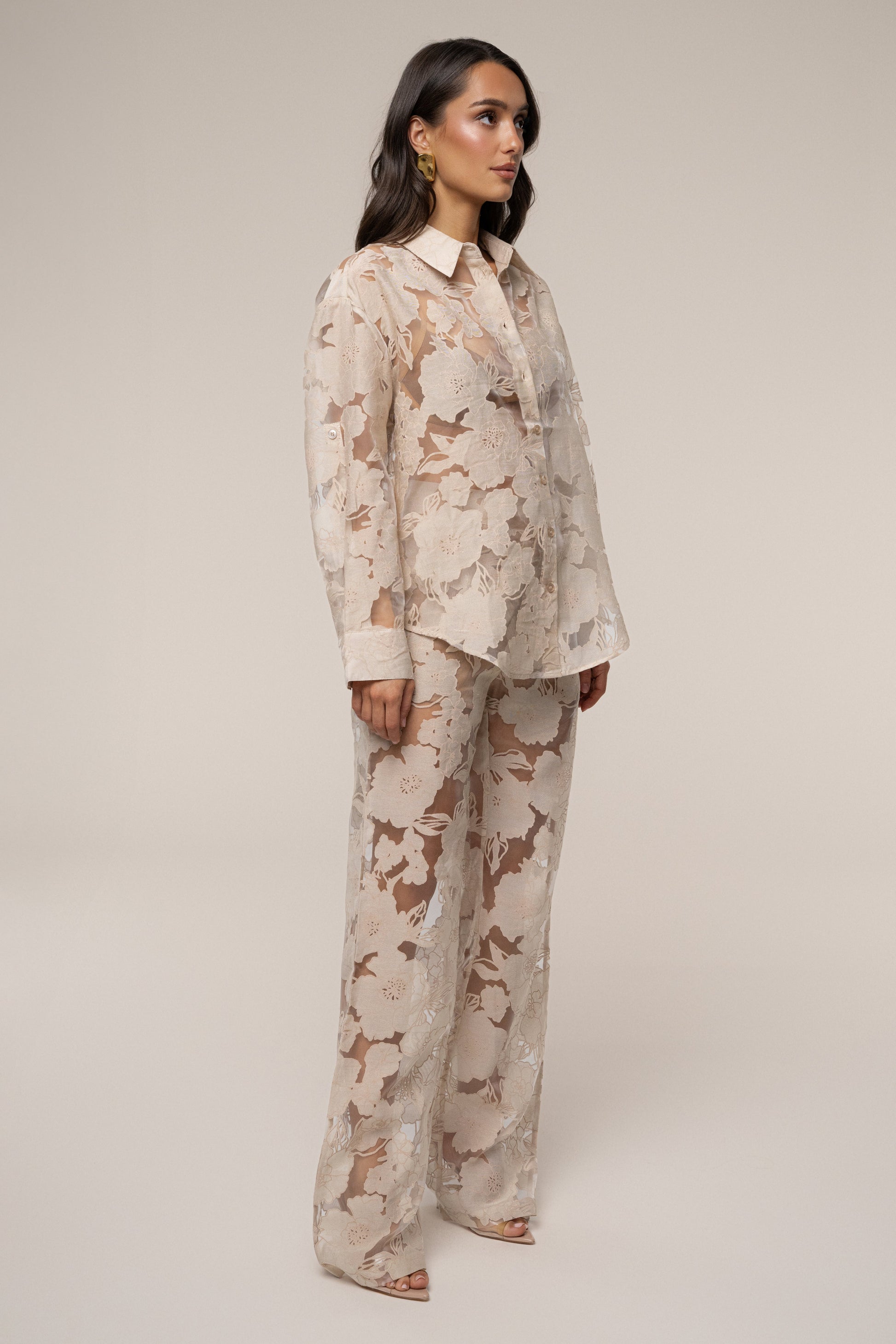 PRE-ORDER Beige Organza Floral Pant JLUXLABEL