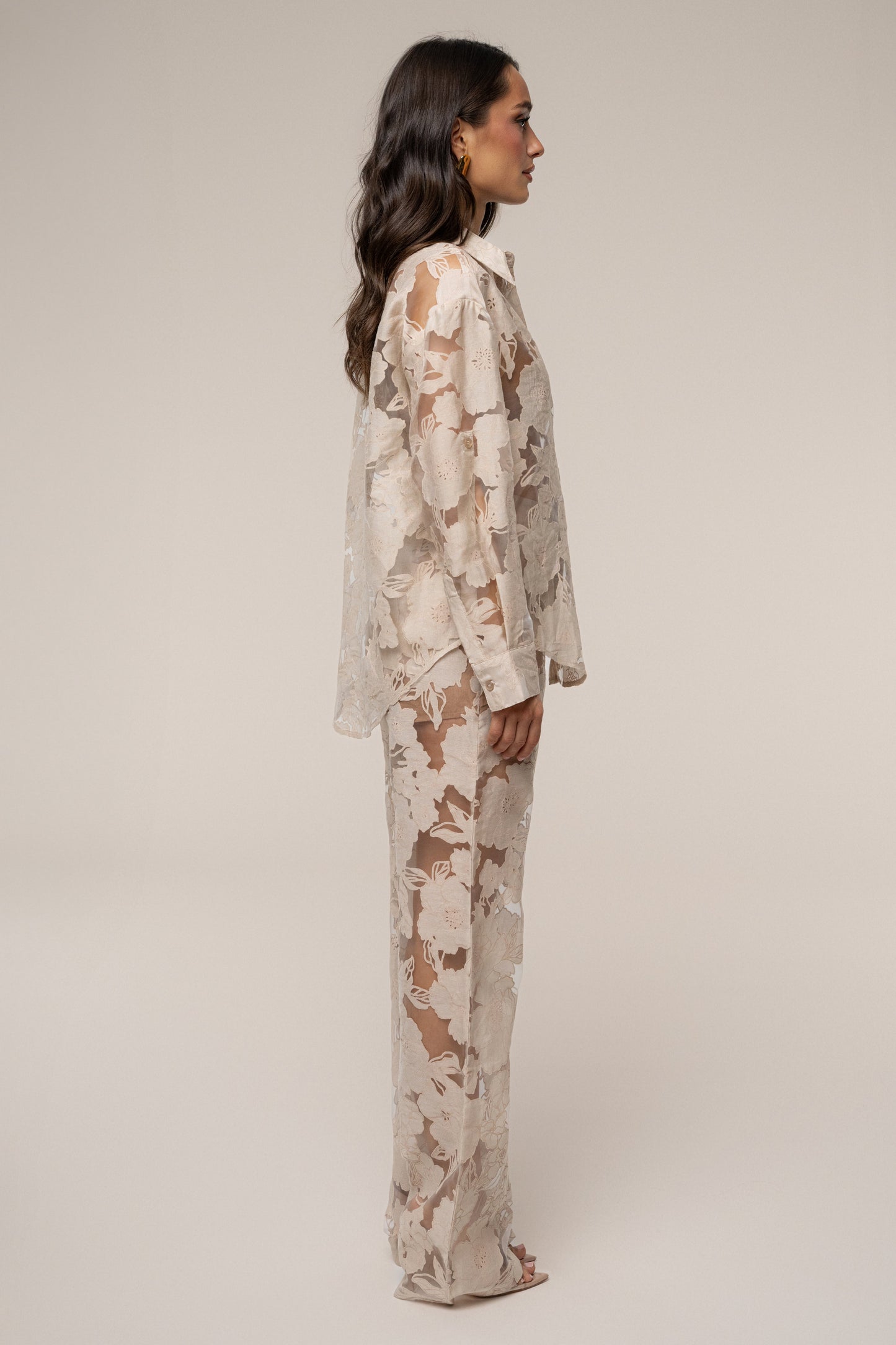 PRE-ORDER Beige Organza Floral Blouse JLUXLABEL