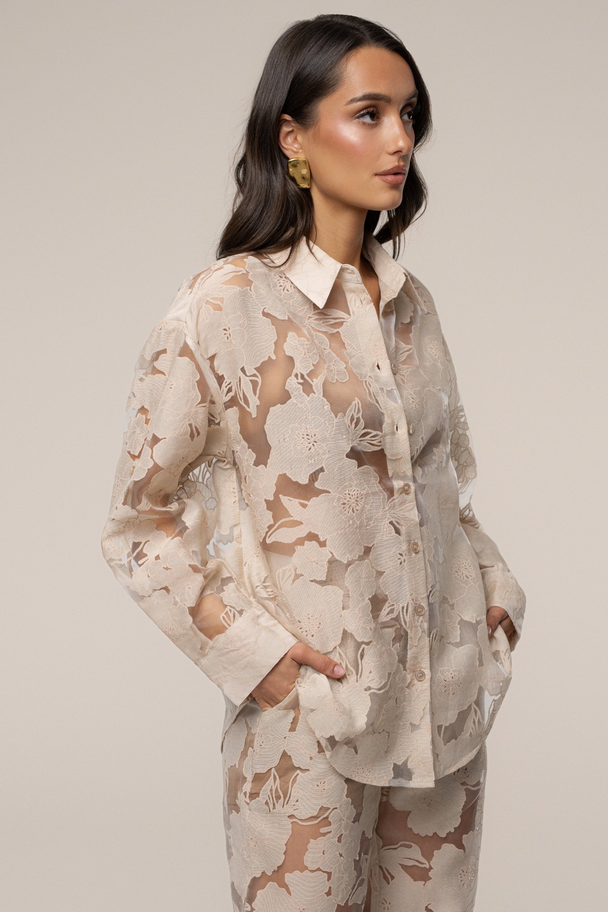 PRE-ORDER Beige Organza Floral Blouse JLUXLABEL