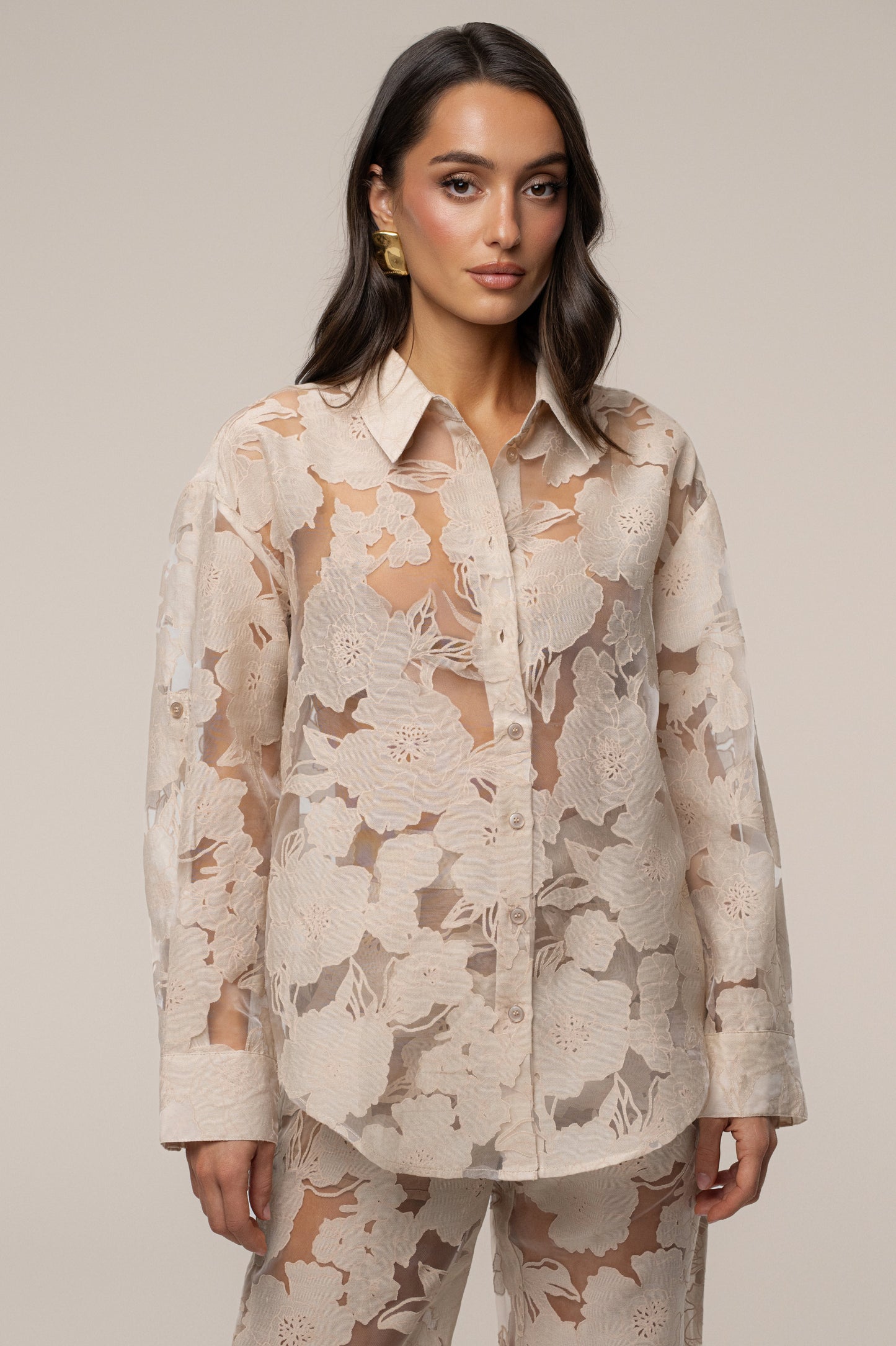 PRE-ORDER Beige Organza Floral Blouse JLUXLABEL