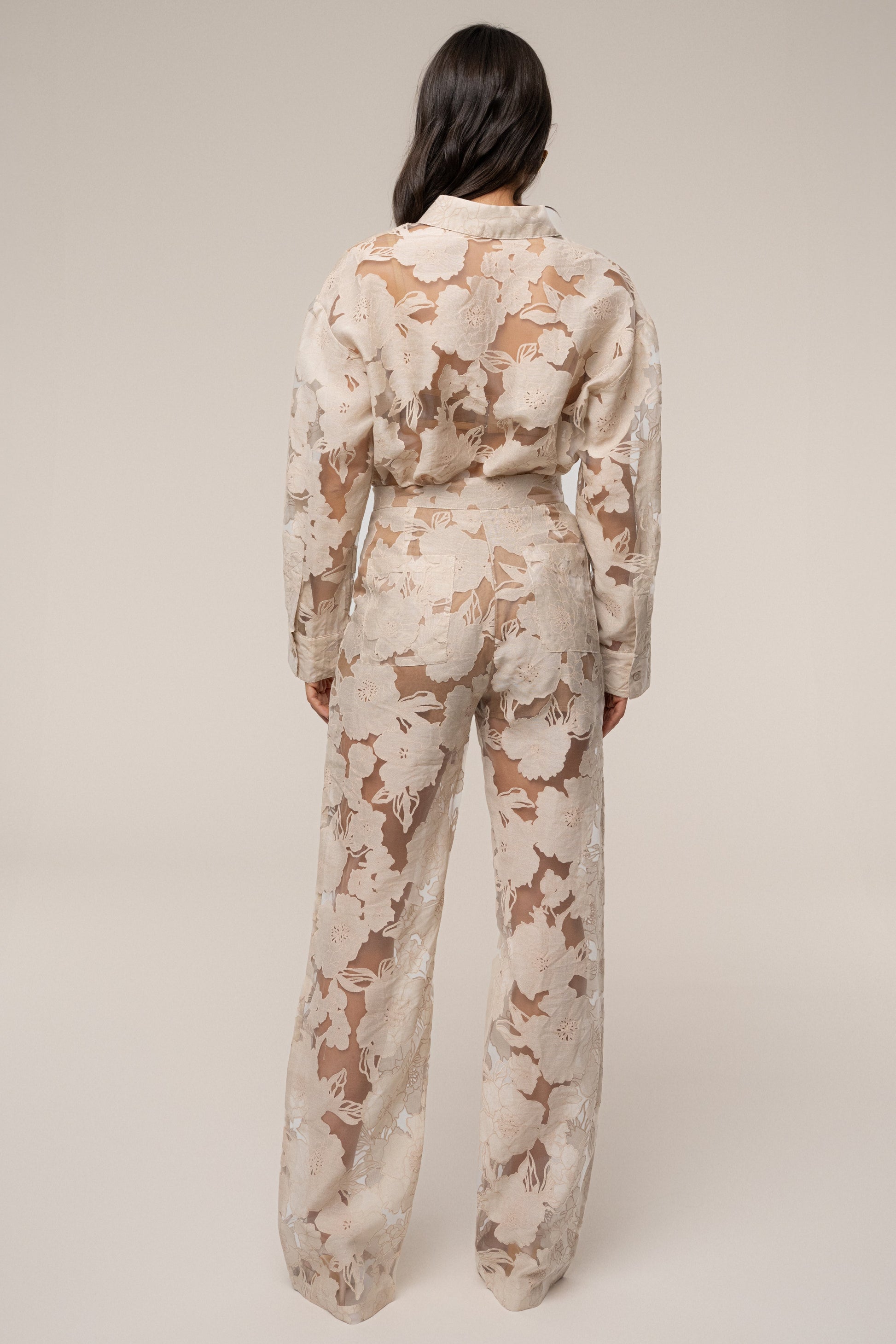 PRE-ORDER Beige Organza Floral Blouse JLUXLABEL