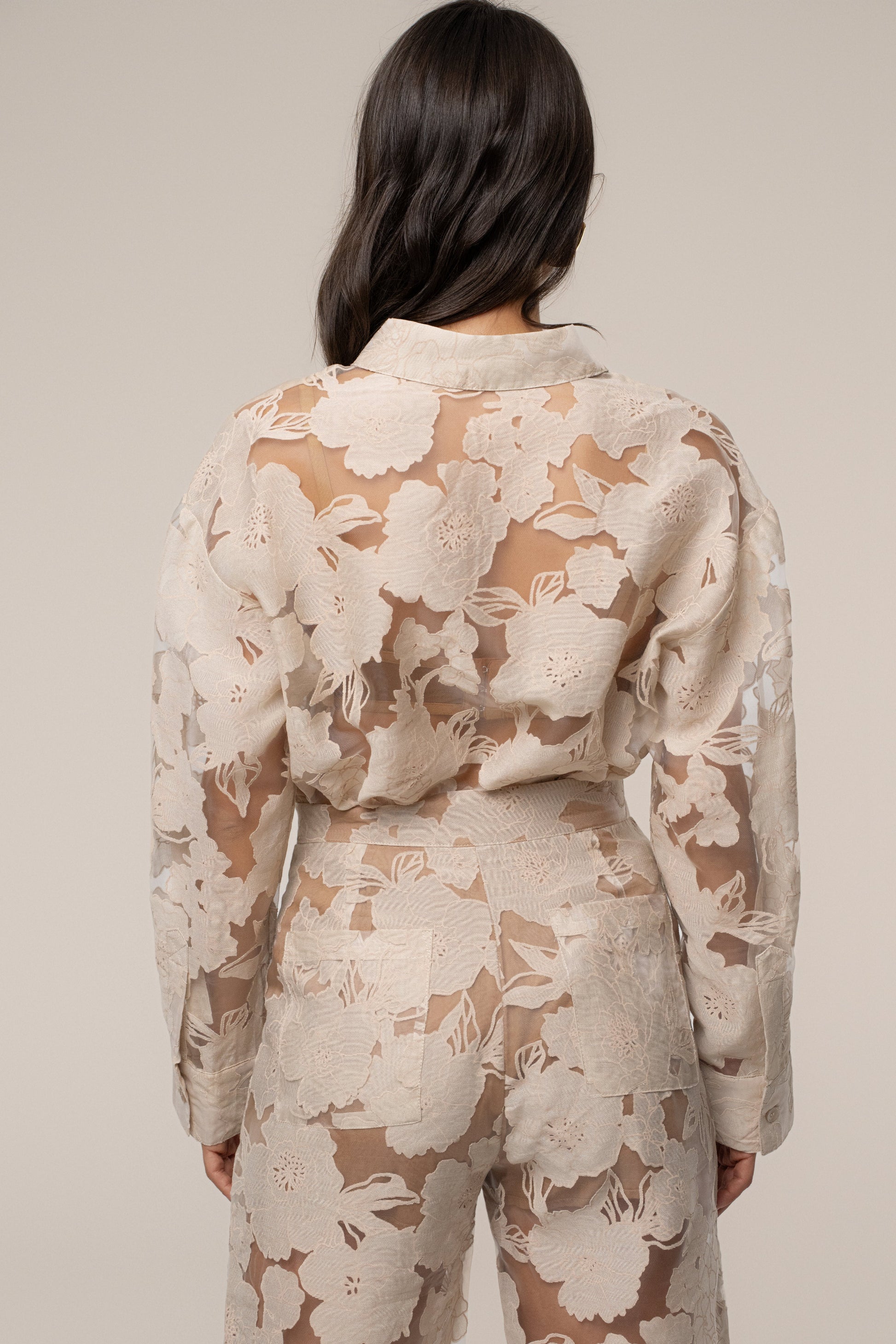 PRE-ORDER Beige Organza Floral Blouse JLUXLABEL