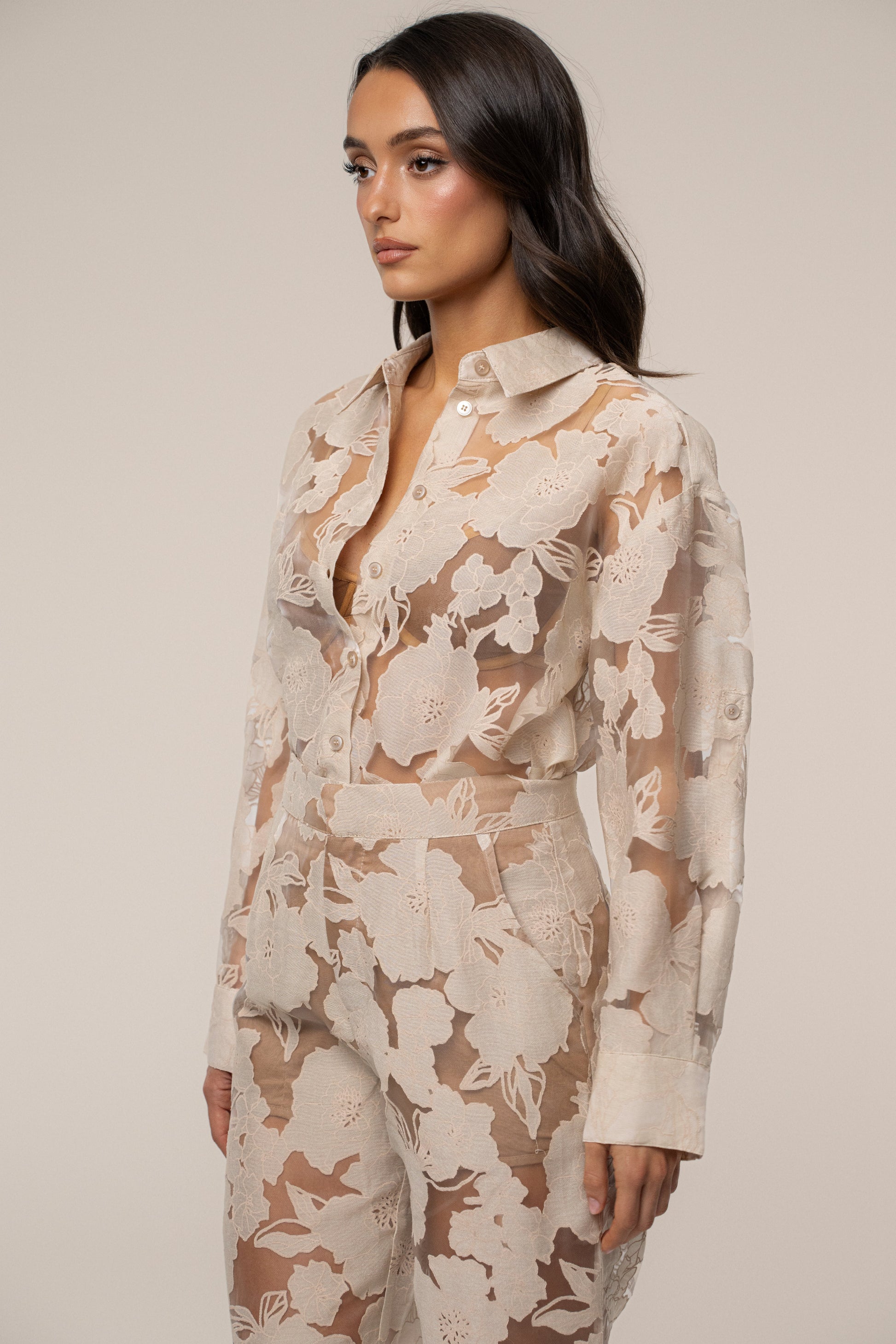 PRE-ORDER Beige Organza Floral Blouse JLUXLABEL