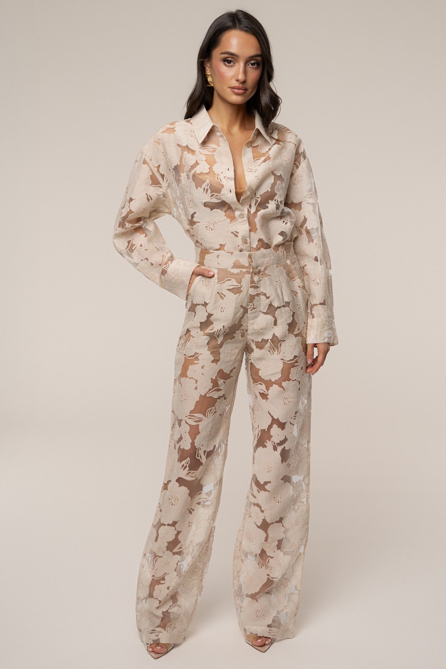 PRE-ORDER Beige Organza Floral Blouse JLUXLABEL
