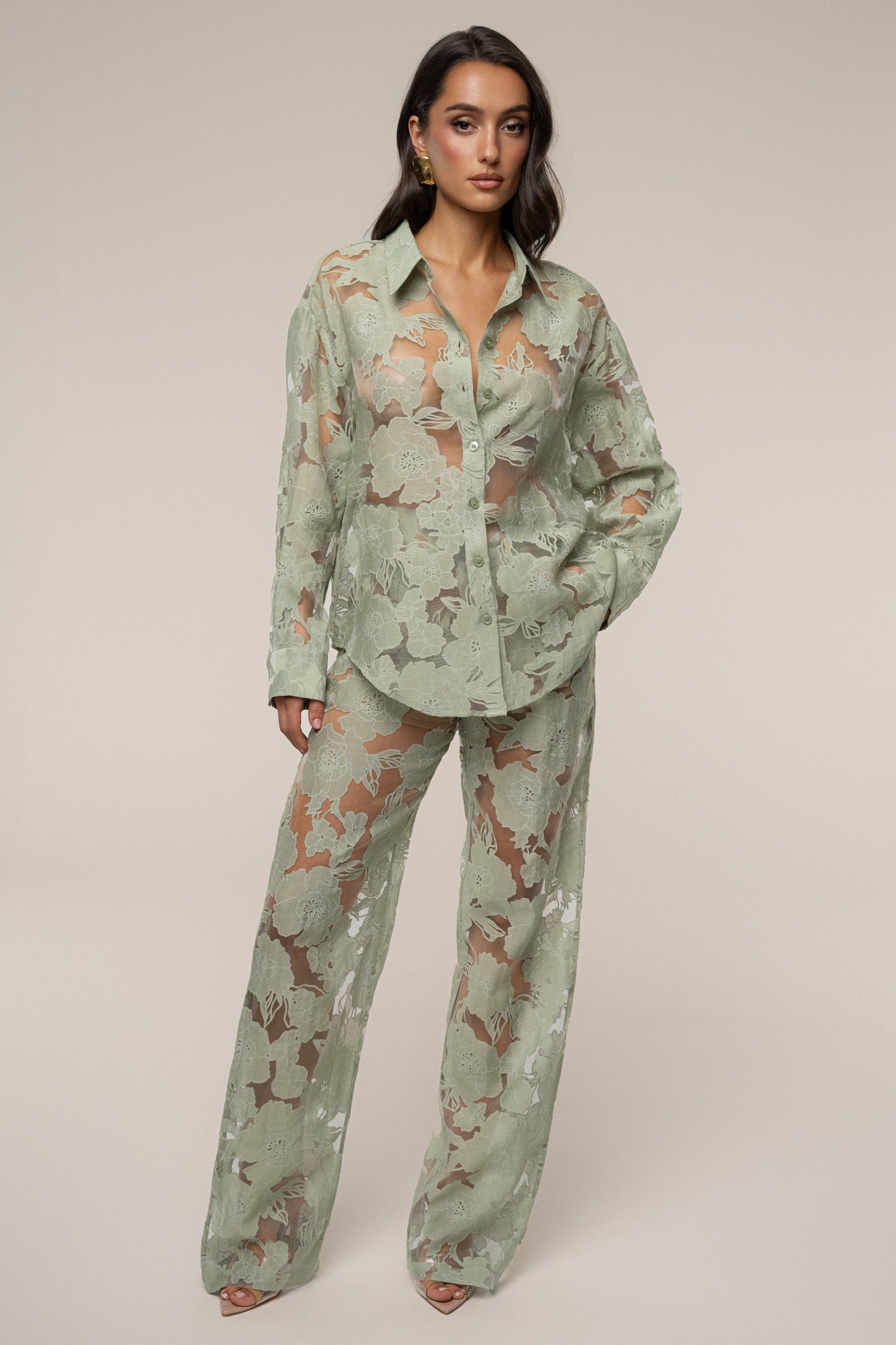 PRE-ORDER Sage Organza Floral Blouse JLUXLABEL