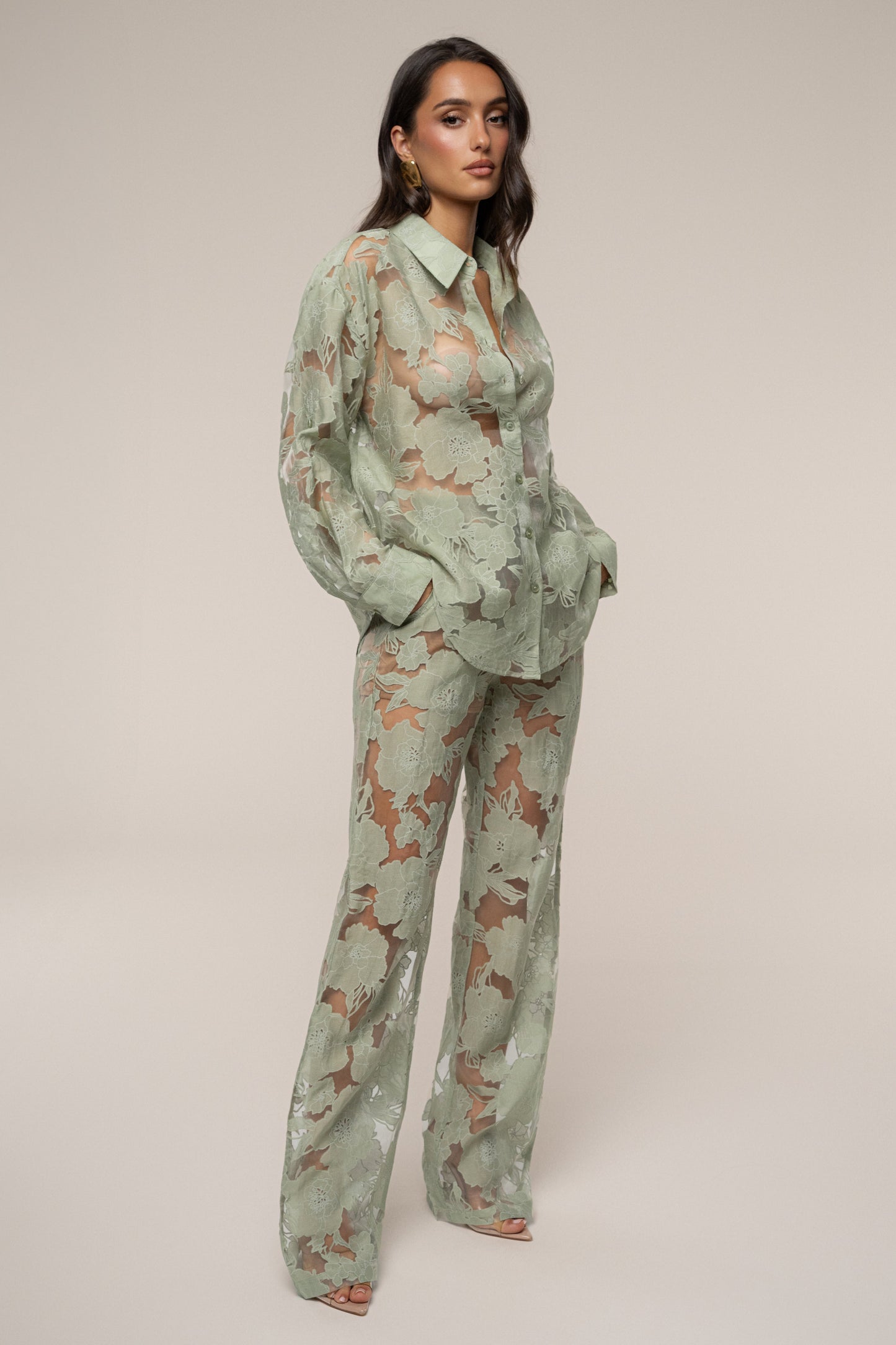 PRE-ORDER Sage Organza Floral Pant JLUXLABEL