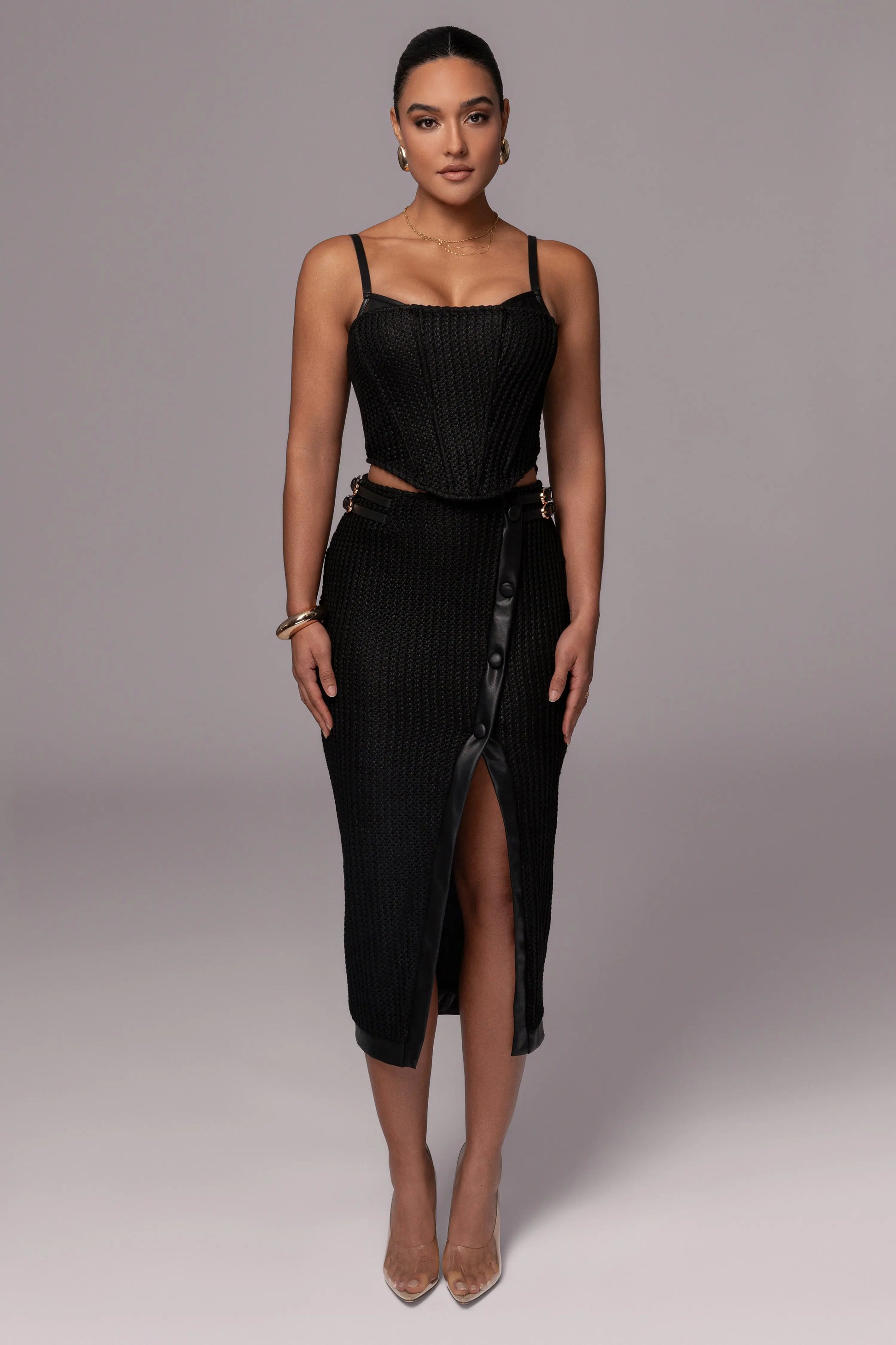Black Textured Harley Corset Top JLUXLABEL