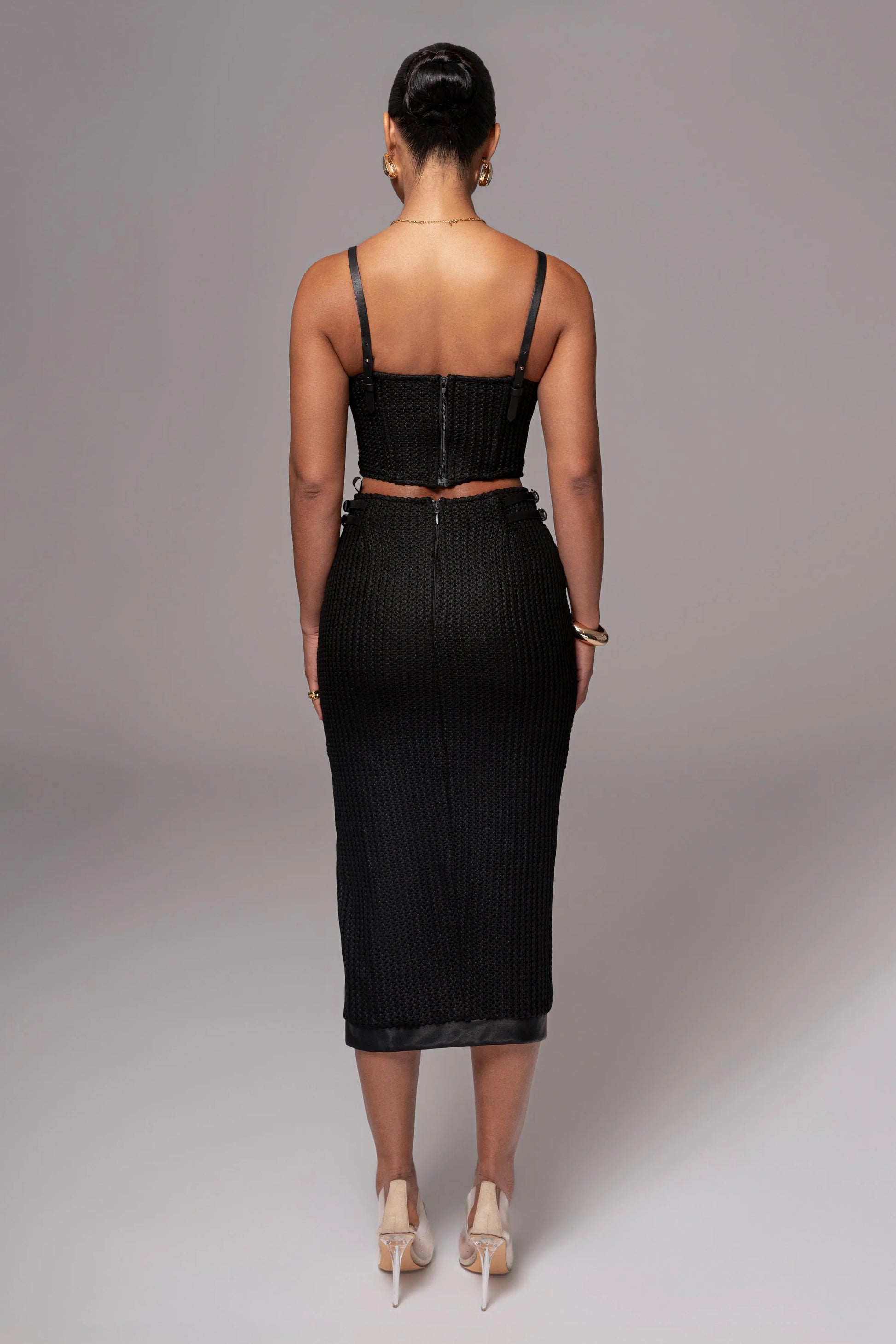 Black Textured Harley Corset Top JLUXLABEL
