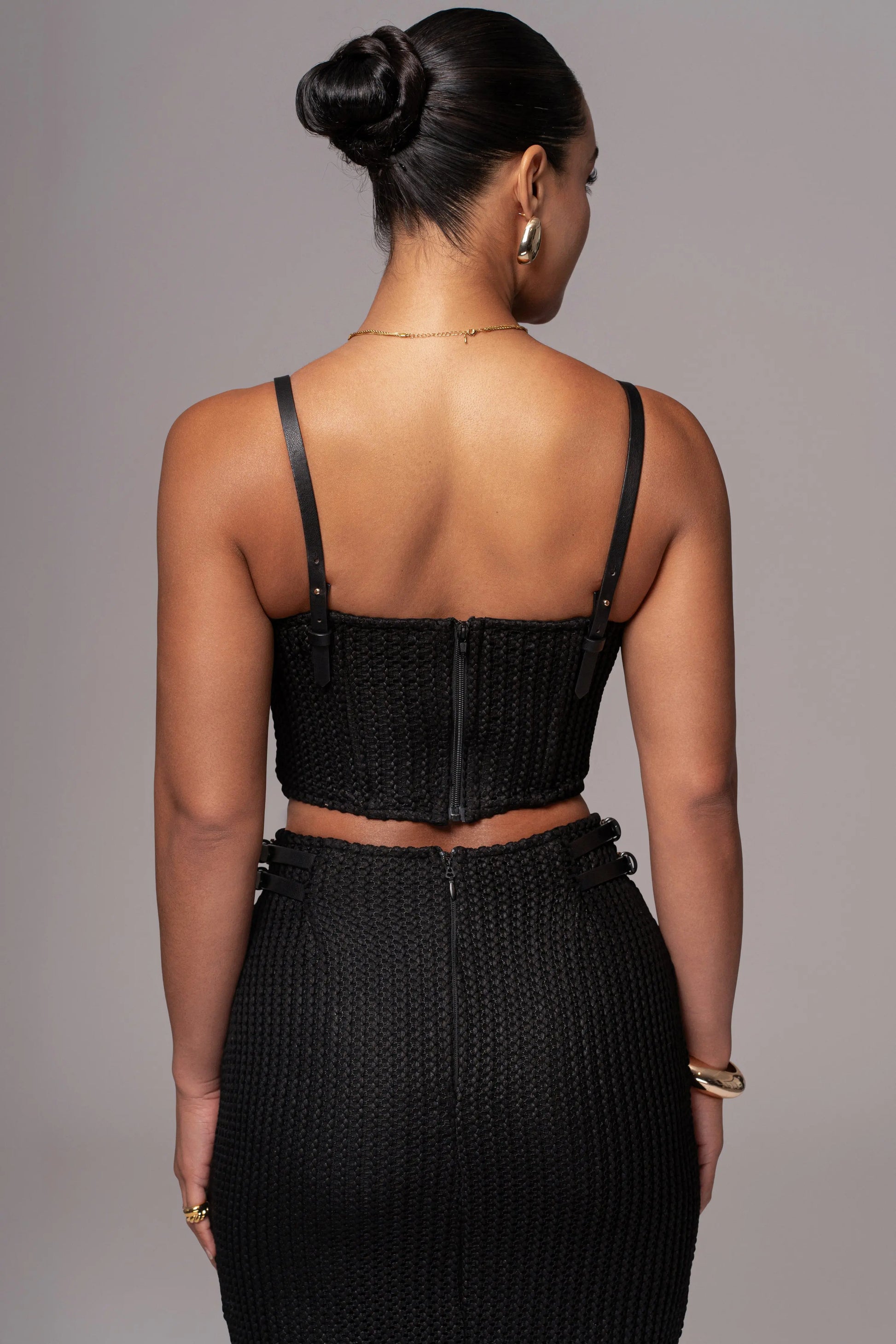 Black Textured Harley Corset Top JLUXLABEL