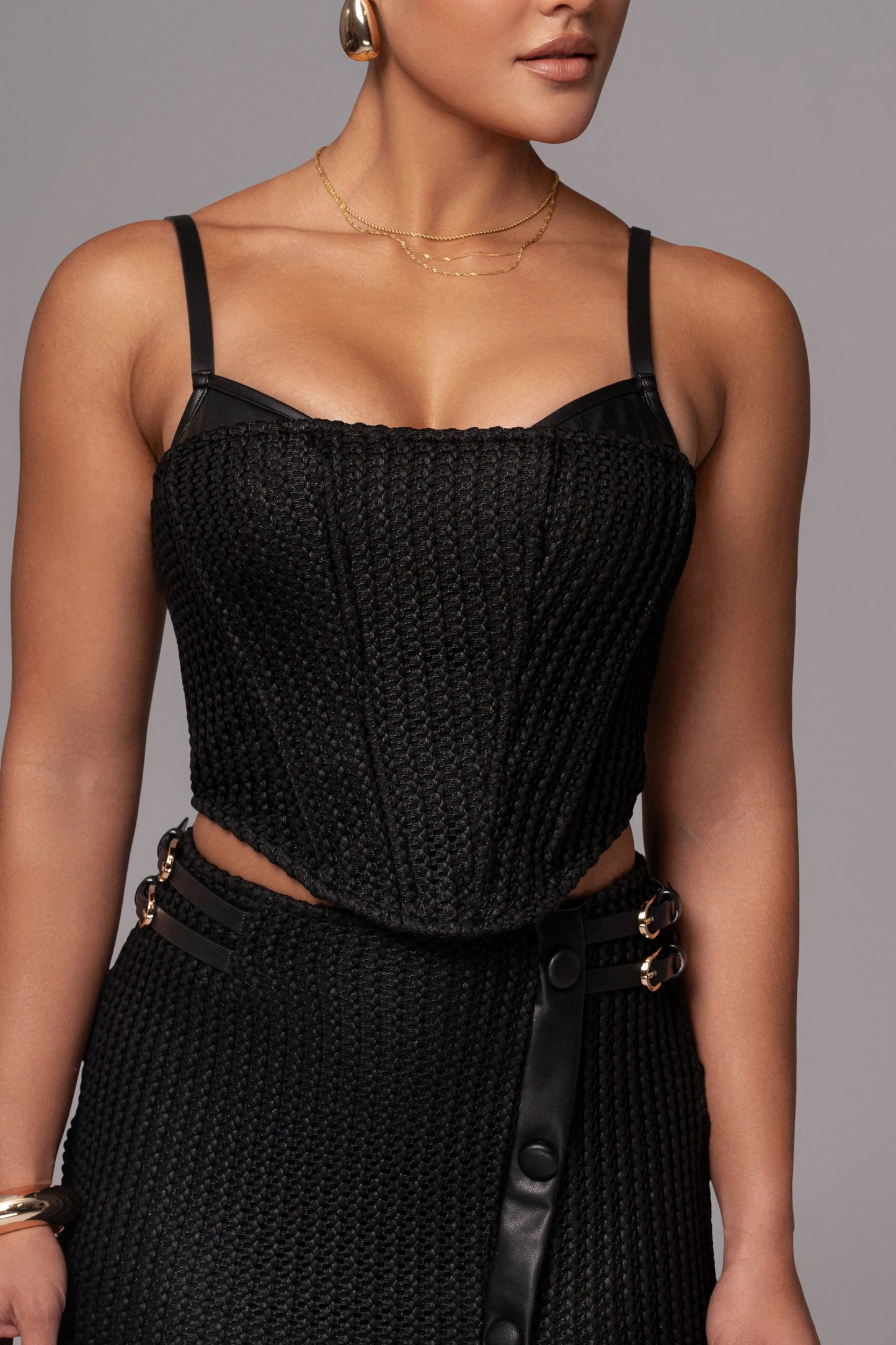 Black Textured Harley Corset Top JLUXLABEL