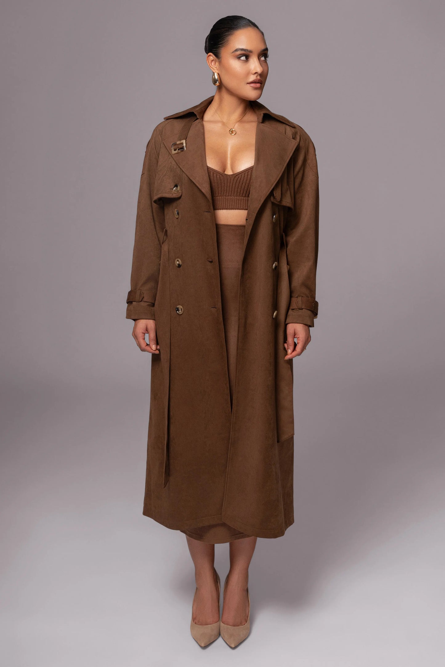 Chocolate Elite Suede Coat JLUXLABEL
