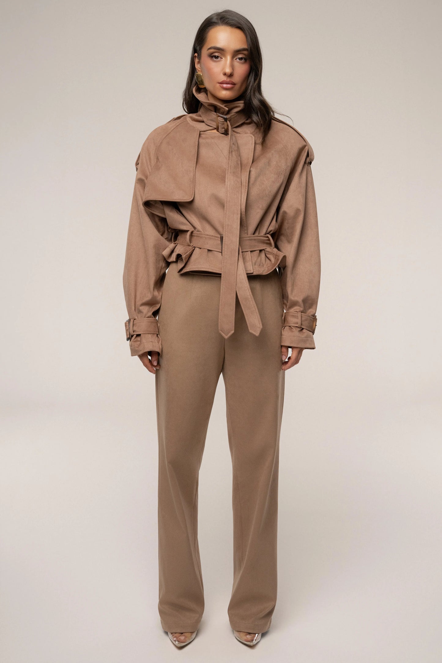Beige Heidi Belted Suede Pant JLUXLABEL