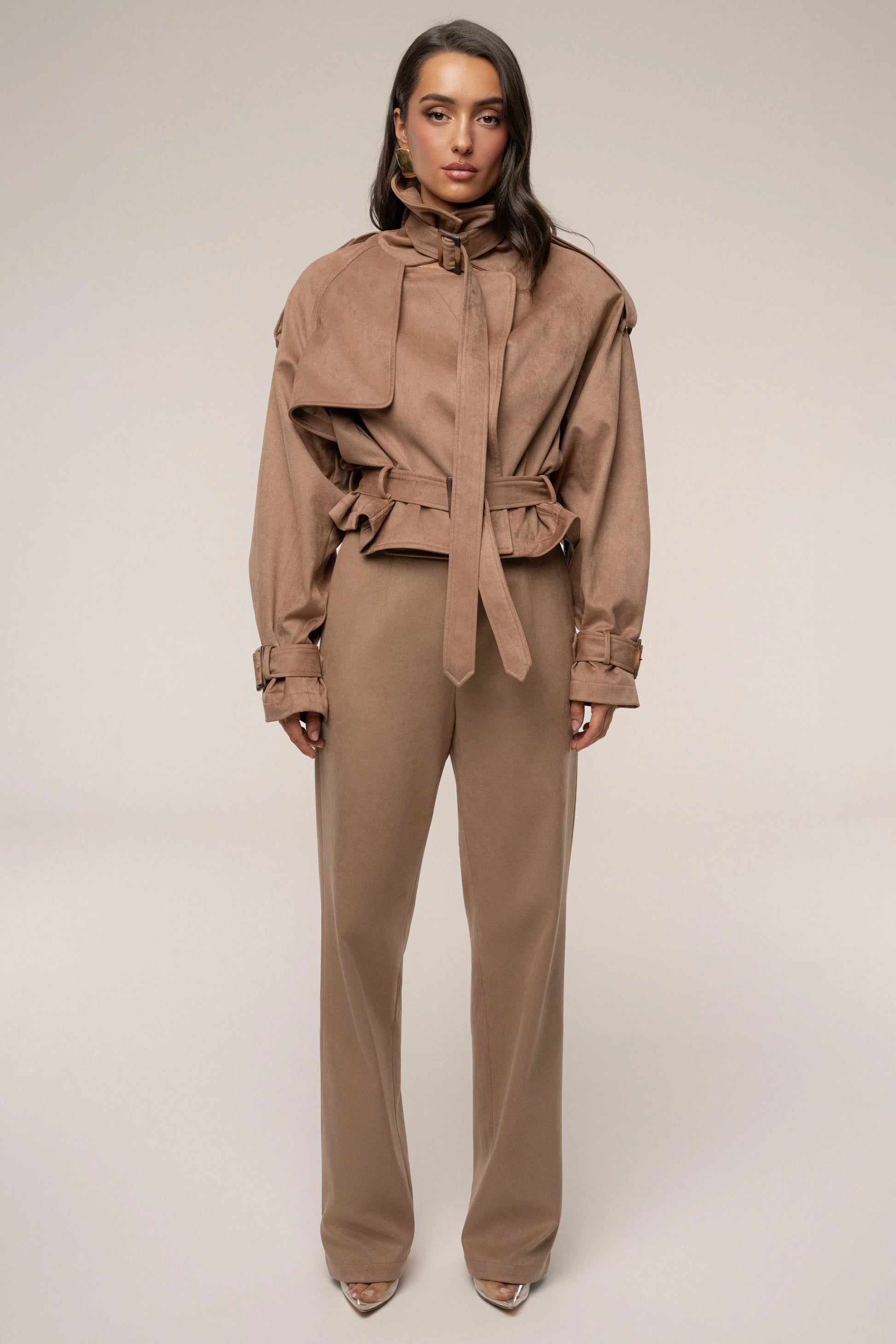 Beige Heidi Belted Suede Pant JLUXLABEL