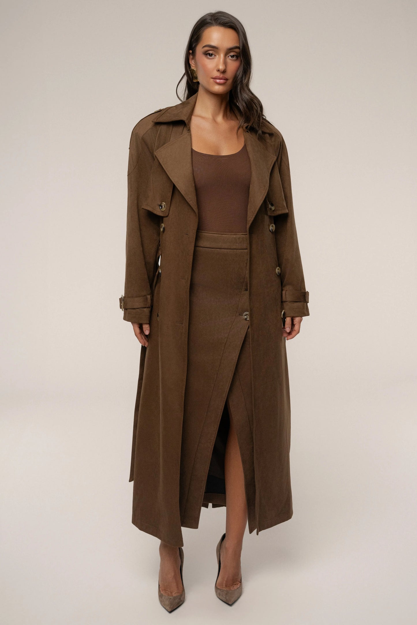 Chocolate Elite Suede Coat JLUXLABEL