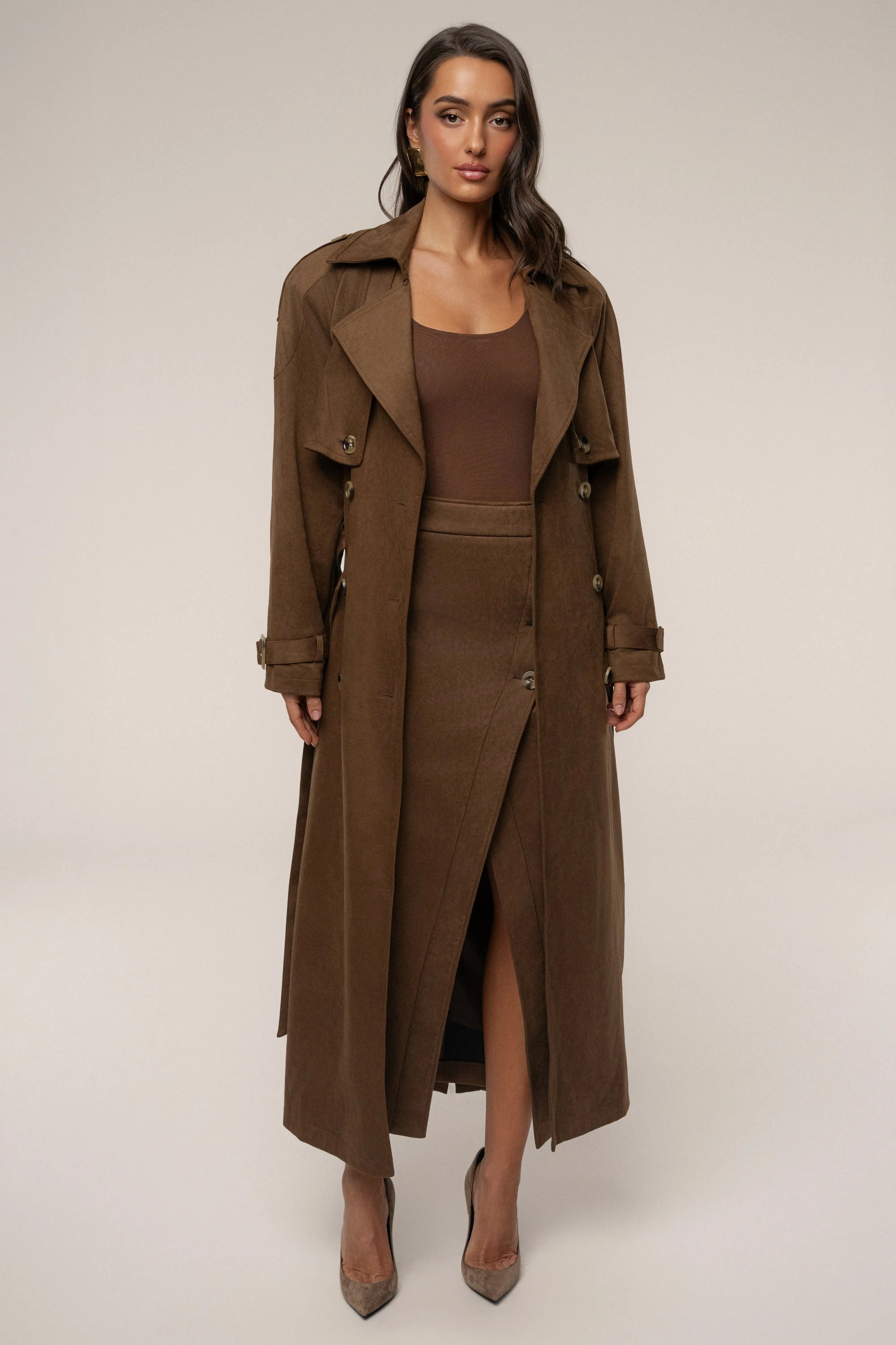 Chocolate Elite Suede Coat JLUXLABEL
