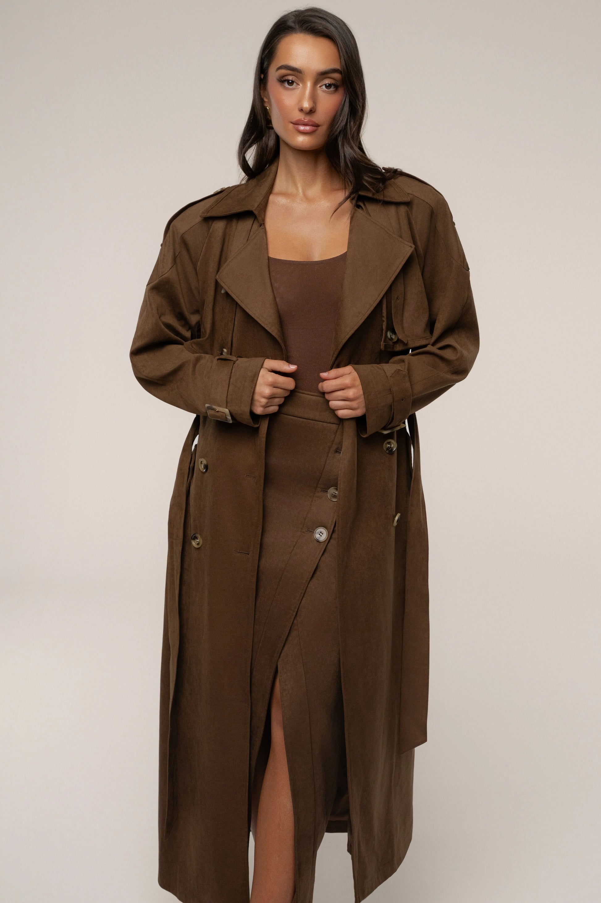 Chocolate Elite Suede Coat JLUXLABEL