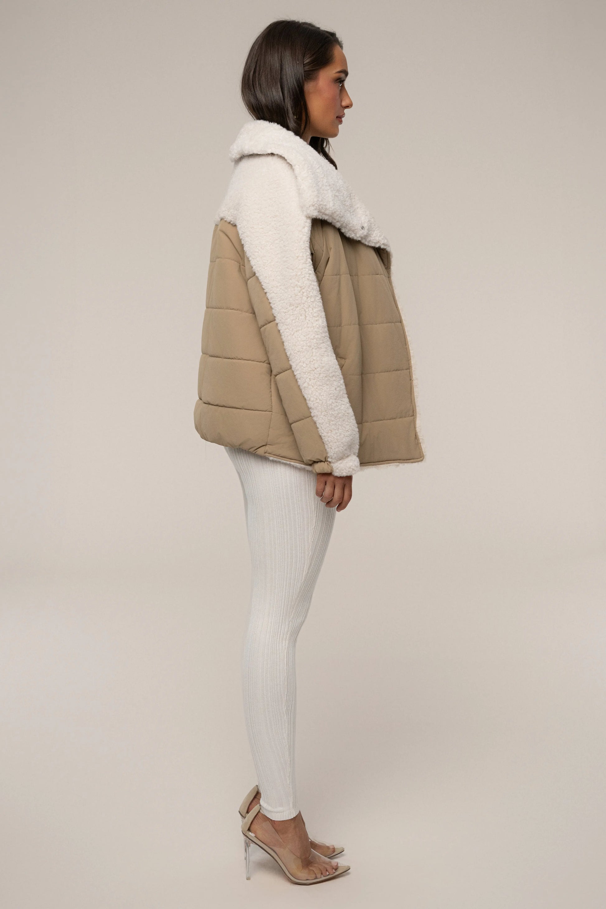 Beige/Ivory Contrast Sherpa Jacket JLUXLABEL