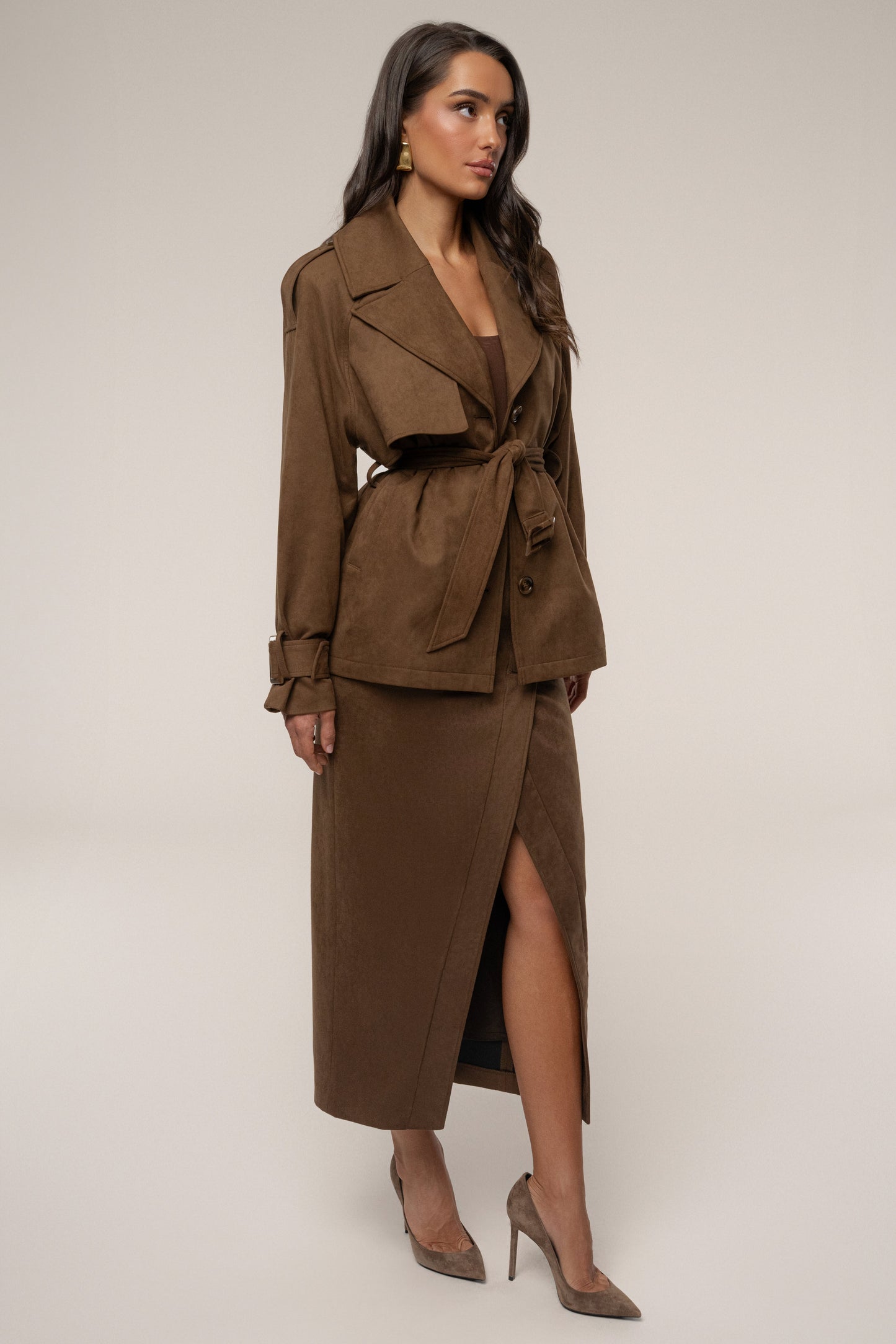 Chocolate Audrey Suede Midi Skirt