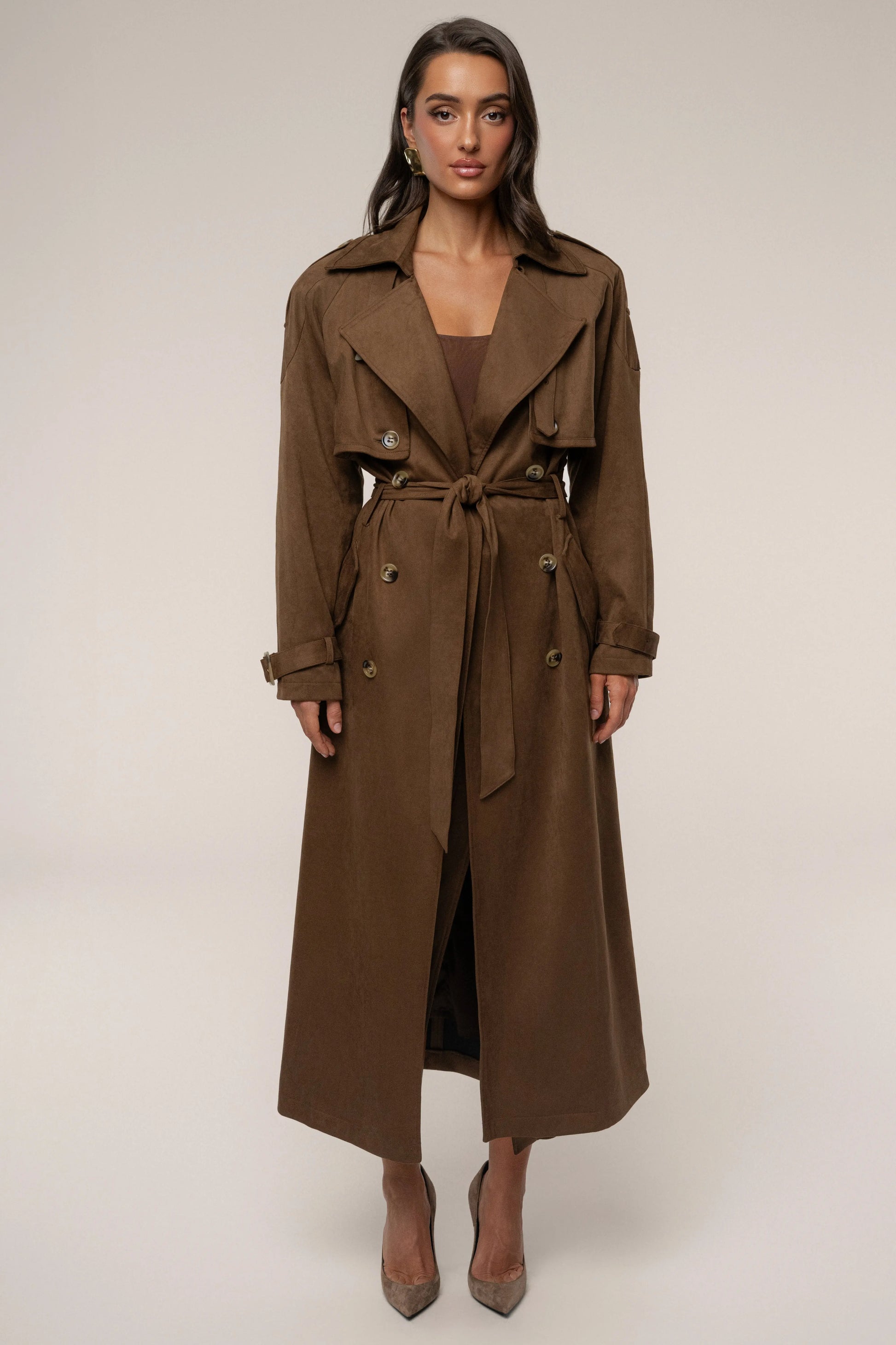 Chocolate Elite Suede Coat JLUXLABEL