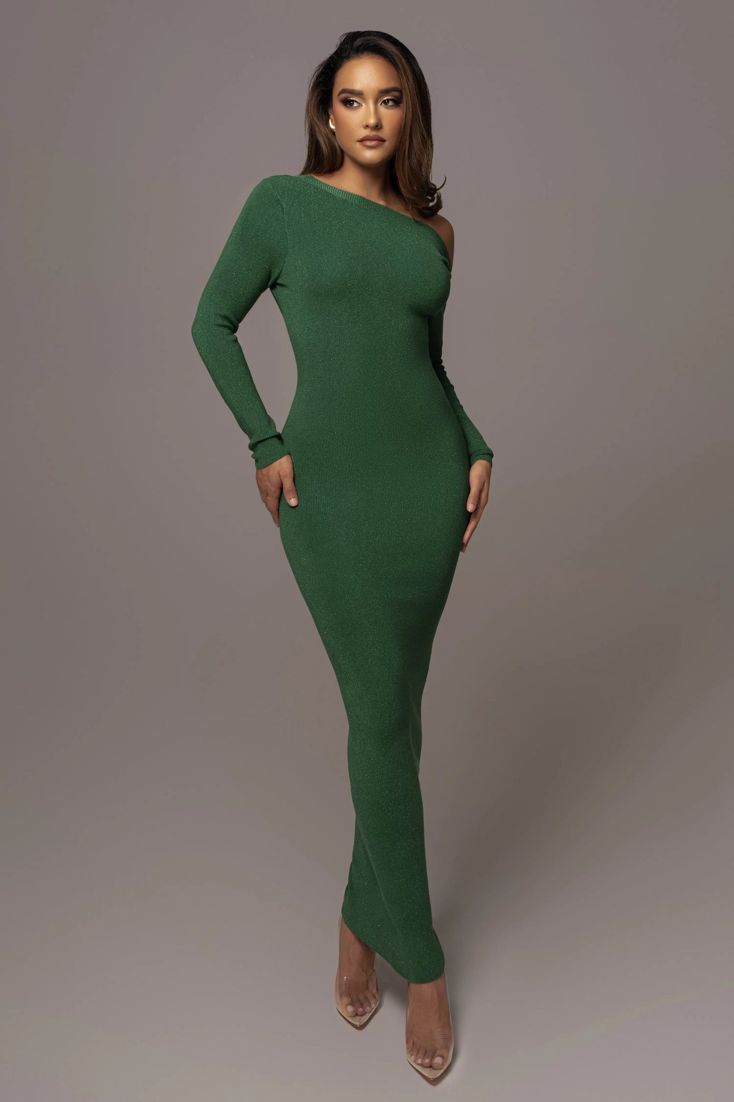Green Night Shimmers Asymmetrical Maxi Dress JLUXLABEL