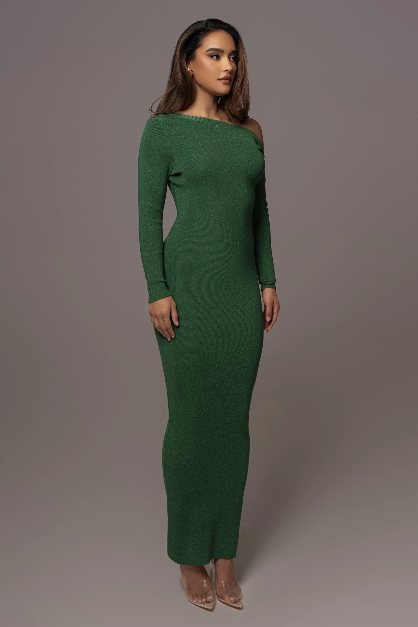 Green Night Shimmers Asymmetrical Maxi Dress JLUXLABEL