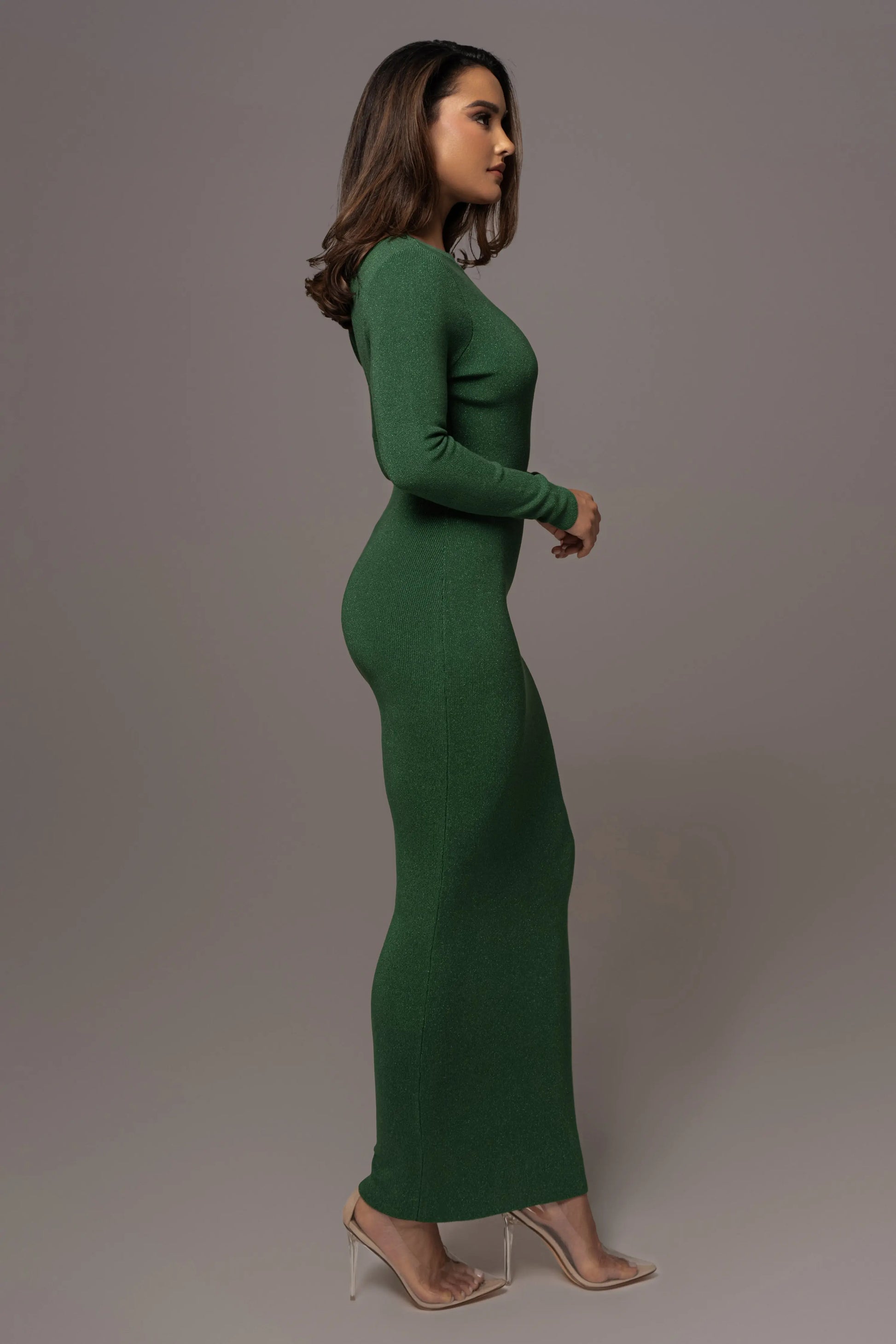 Green Night Shimmers Asymmetrical Maxi Dress JLUXLABEL