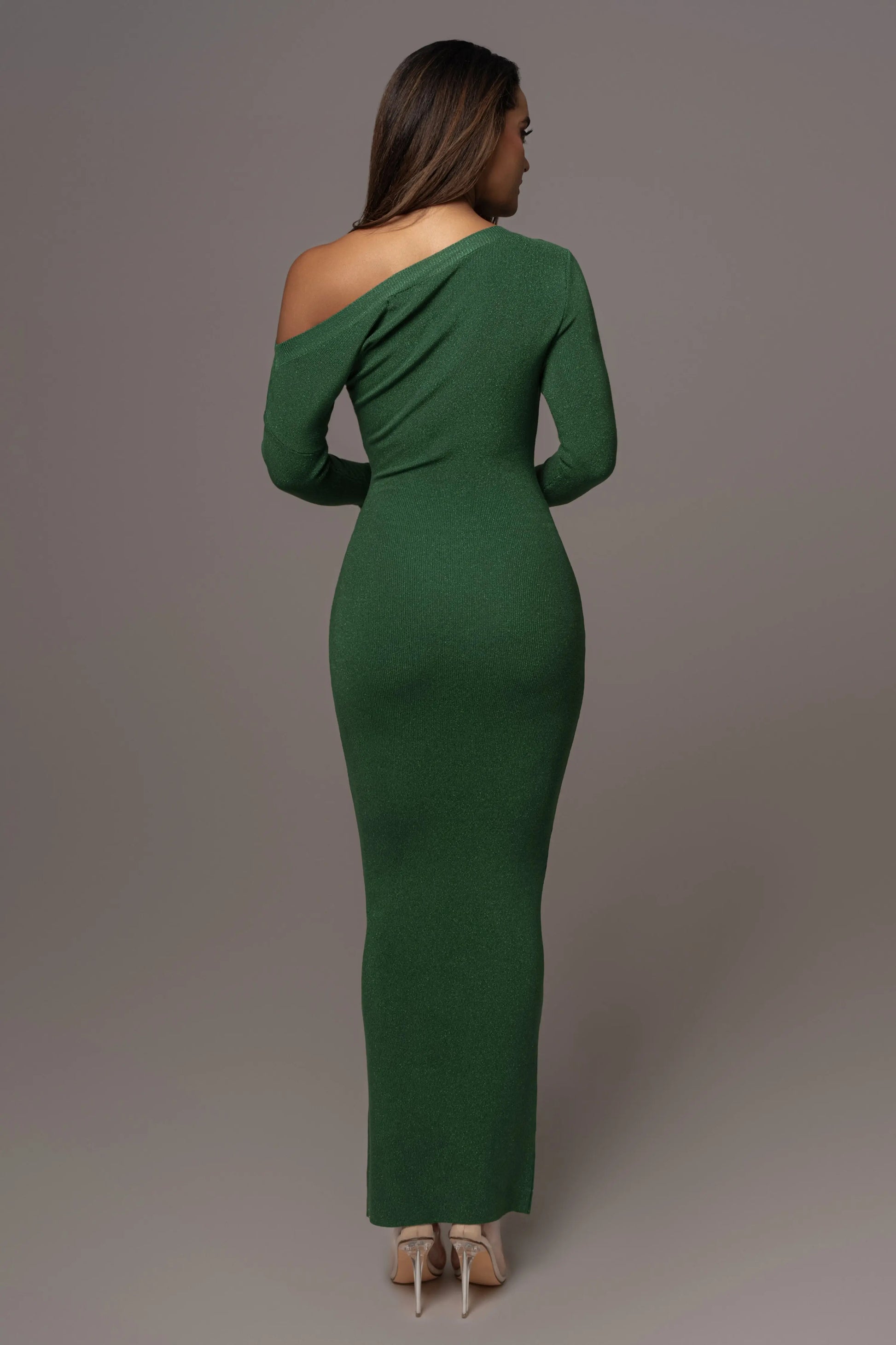 Green Night Shimmers Asymmetrical Maxi Dress JLUXLABEL