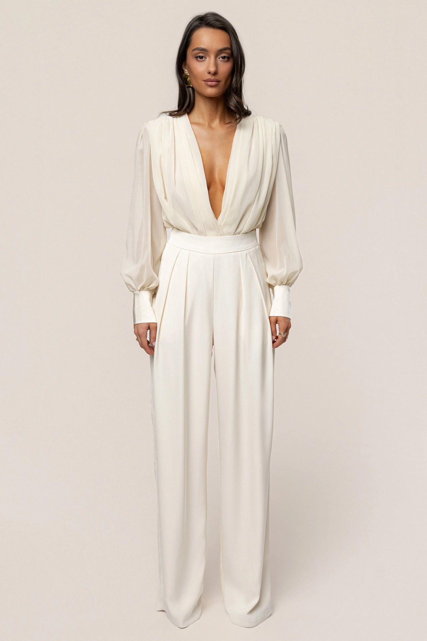 Ivory Refined Pleated Chiffon Top JLUXLABEL