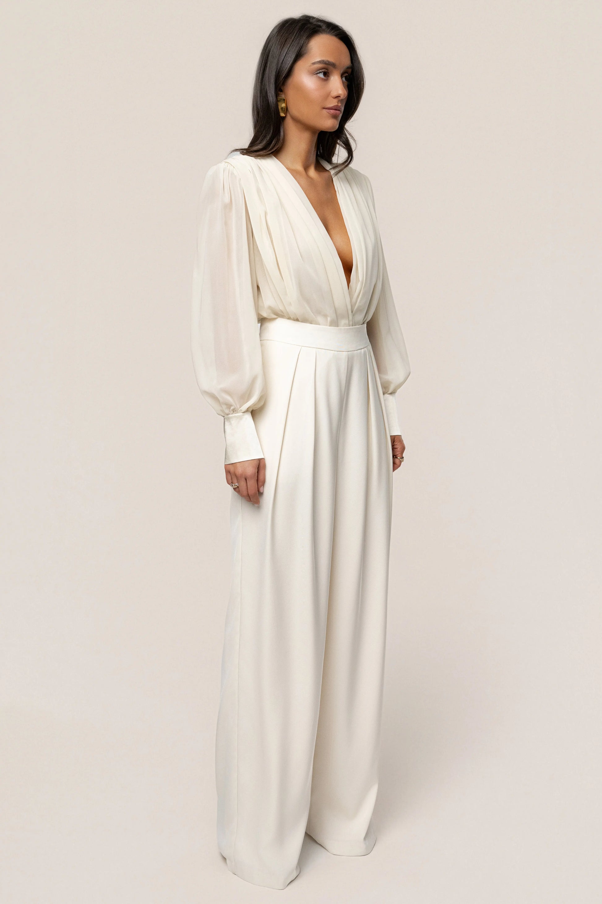 Ivory Refined Pleated Chiffon Top JLUXLABEL